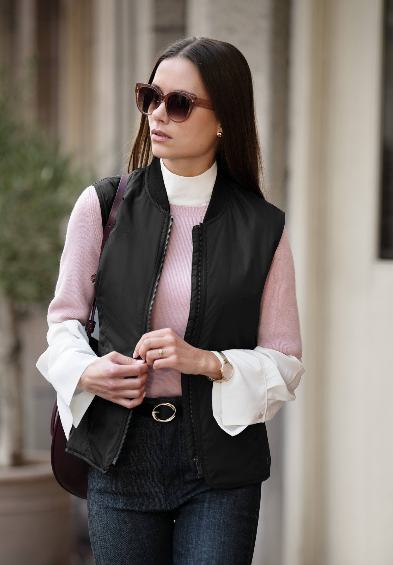 damen weste mit blousonkragen - schwarz - l