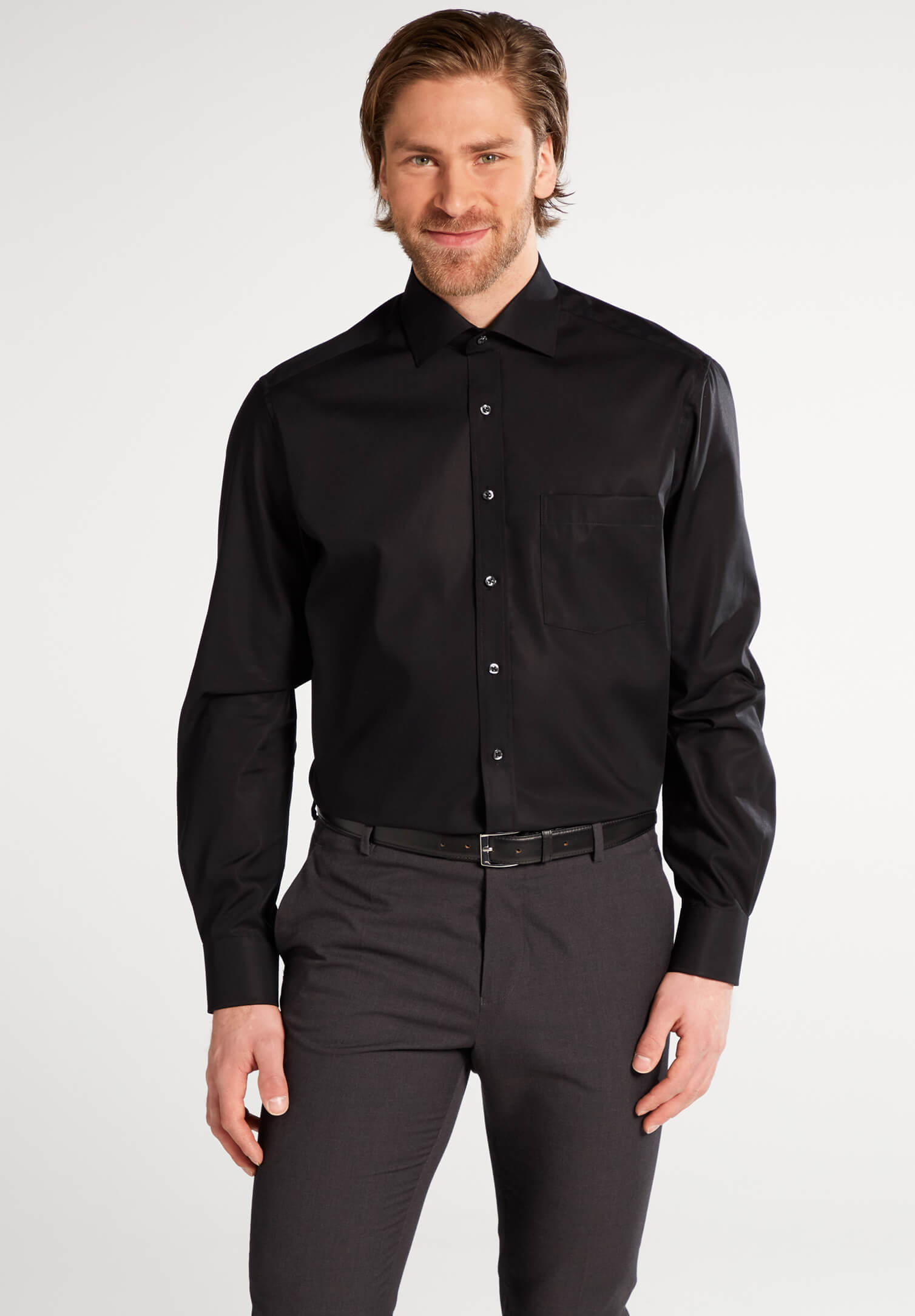 eterna hemd modern fit langarm - schwarz - 48