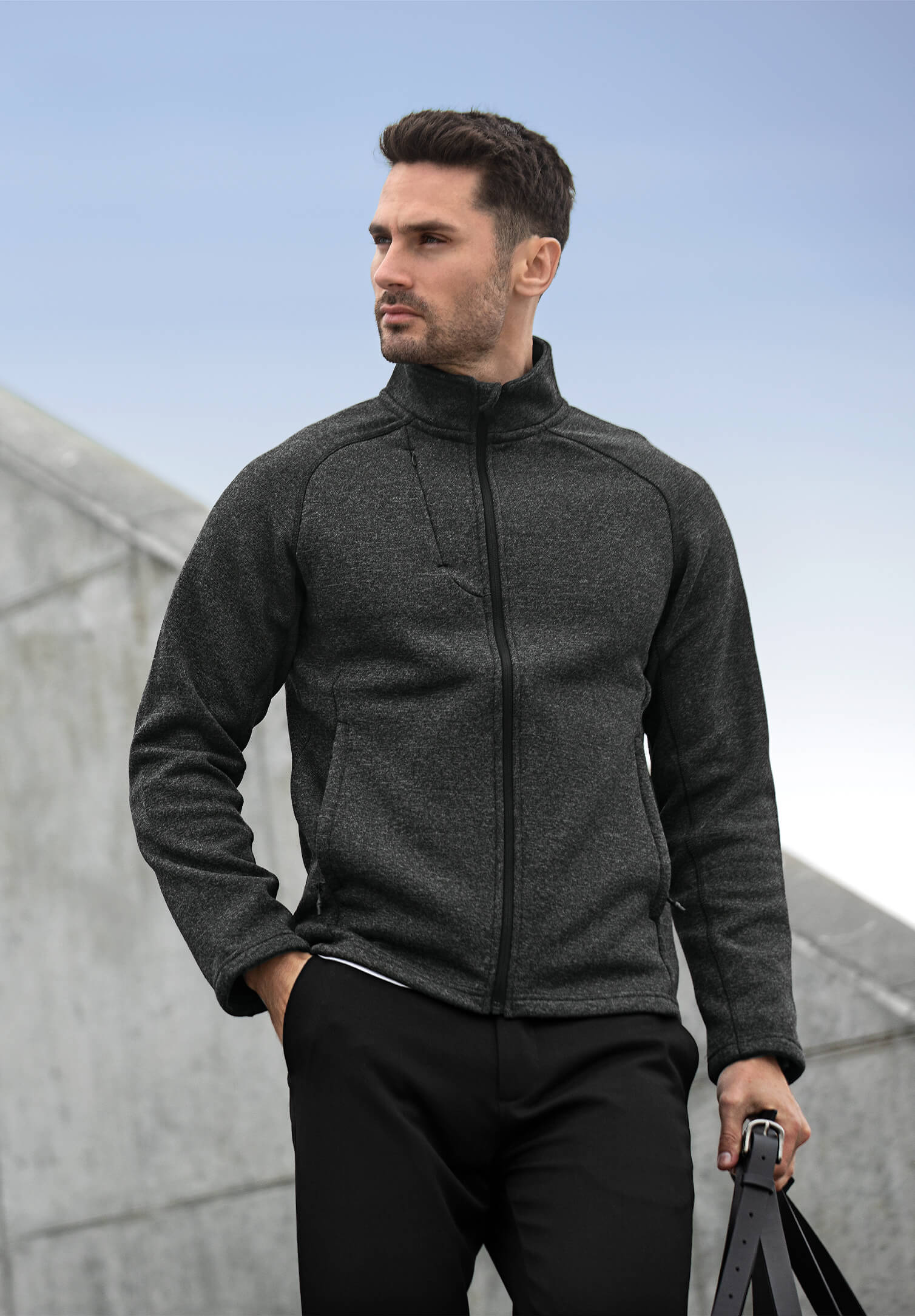 herrenjacke strickfleece - anthrazit meliert - s