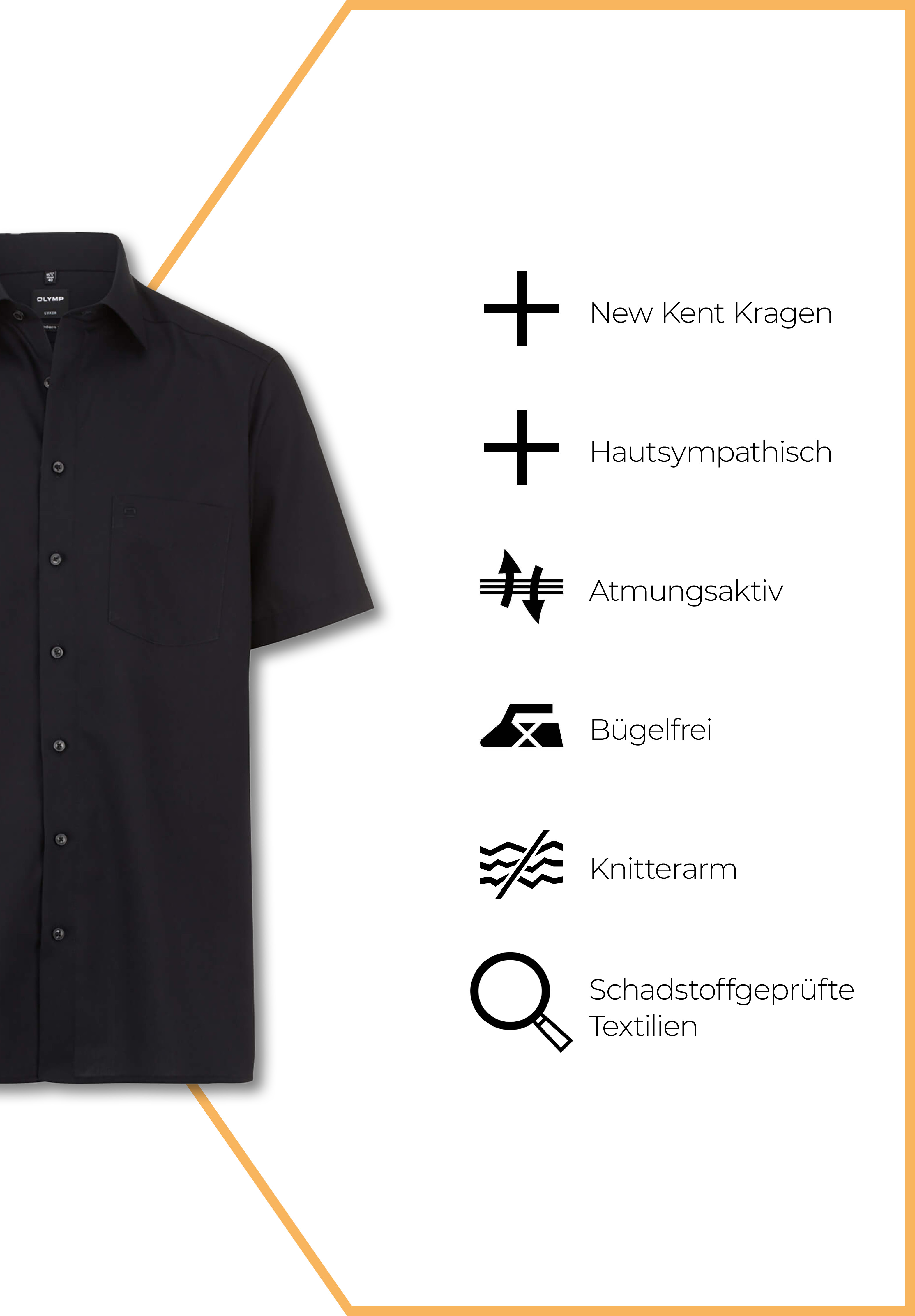 olymp luxor hemd uni modern fit kurzarm - schwarz - 47