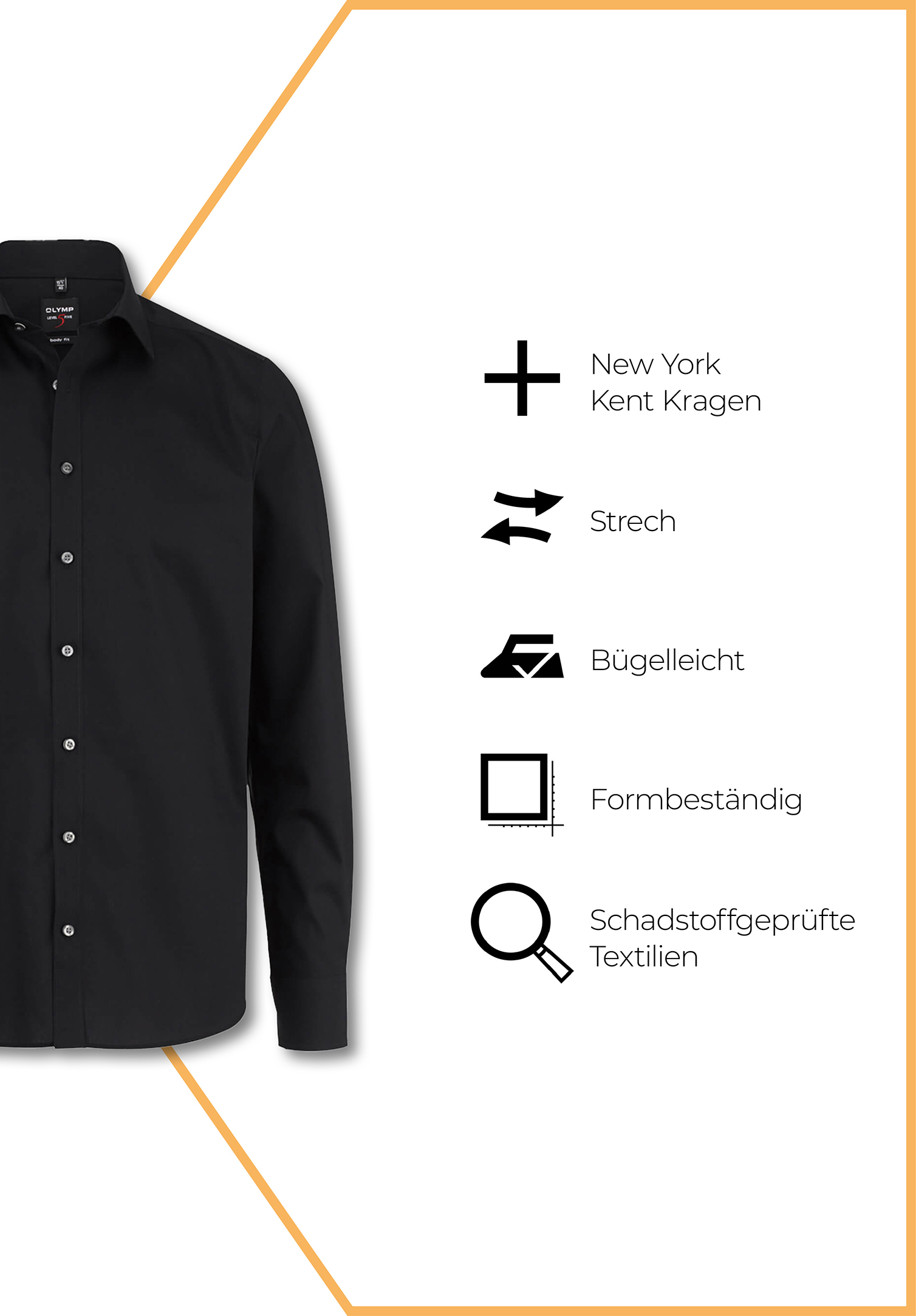 olymp level 5 slim fit langarm - armlänge extra lang 69cm - schwarz - 44