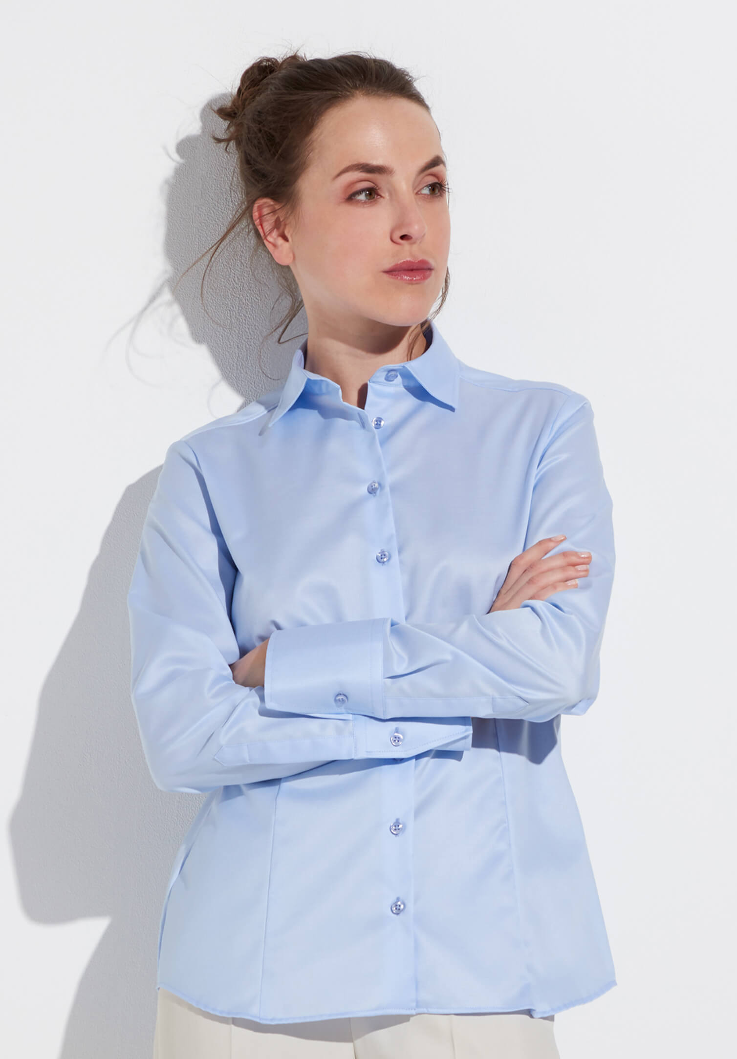 eterna blusen blickdicht modern fit langarm - hellblau - 38