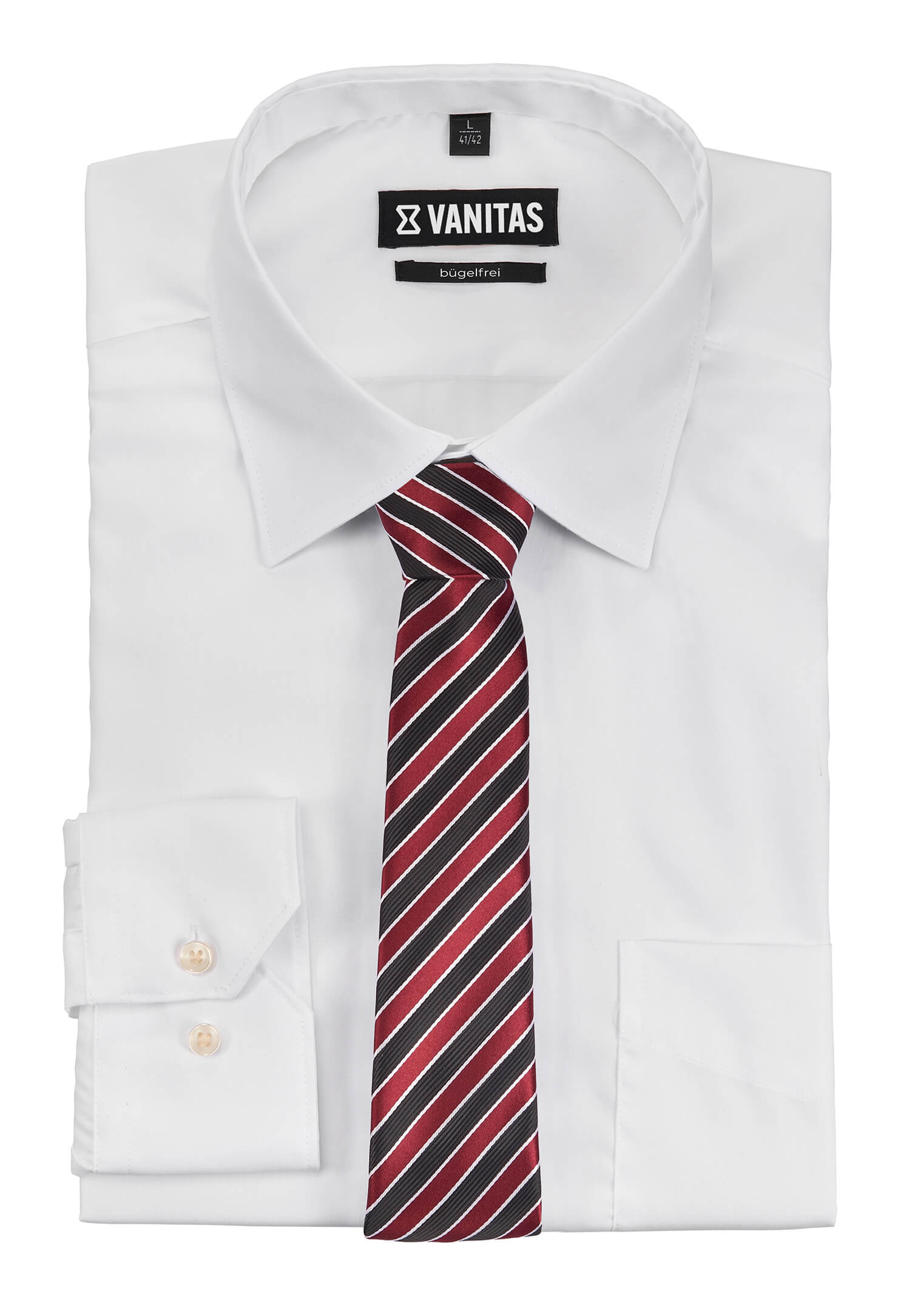Krawatte vorgebunden mit Gummizug - schwarz/bordeaux/weiß gestreift