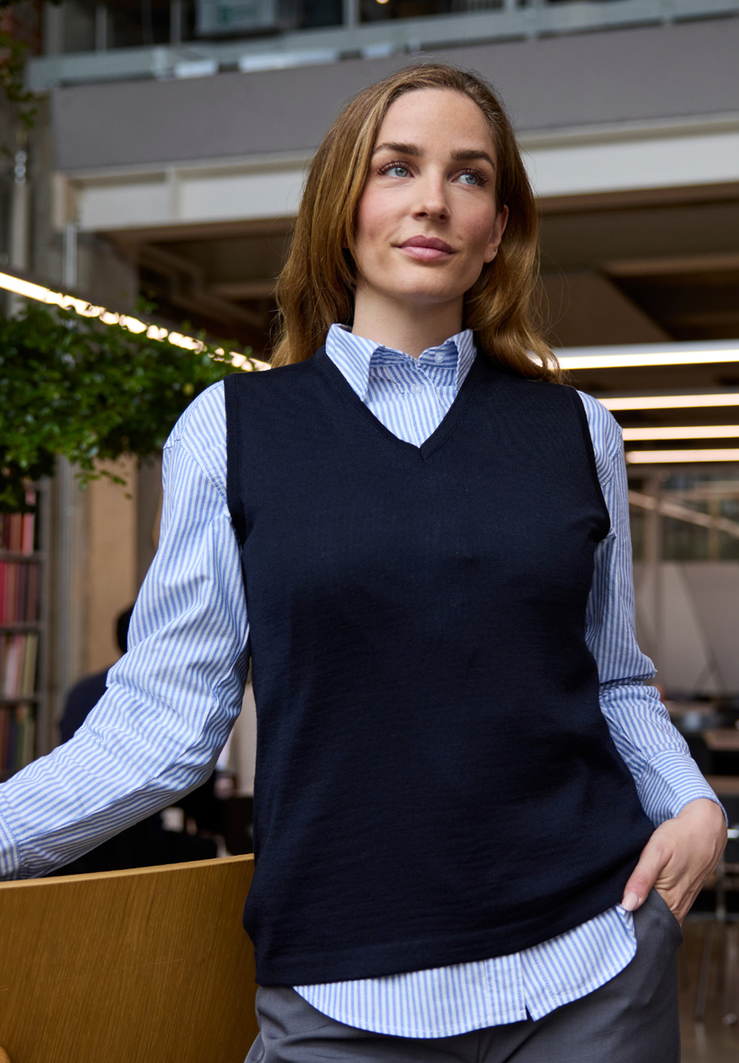 damen feinstrick pullunder modern fit - marine - 4xl