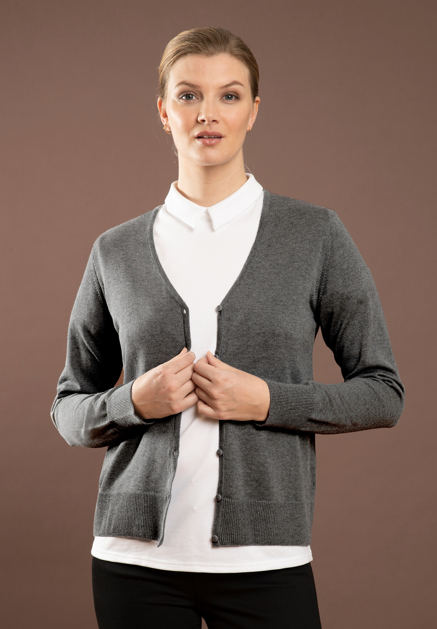 damen strickjacke v-ausschnitt - stone - xs