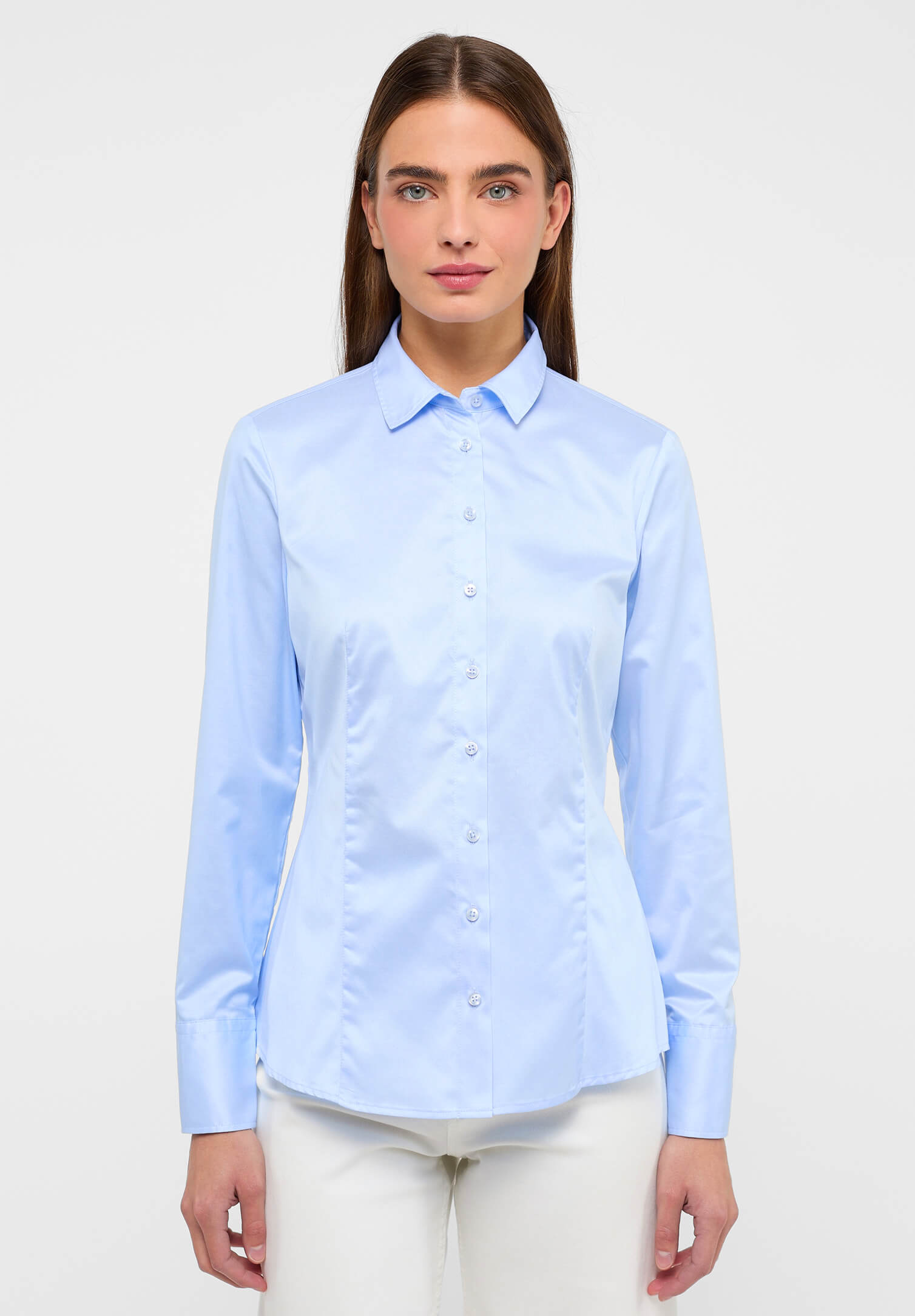 eterna blusen blickdicht slim fit langarm - hellblau - 40