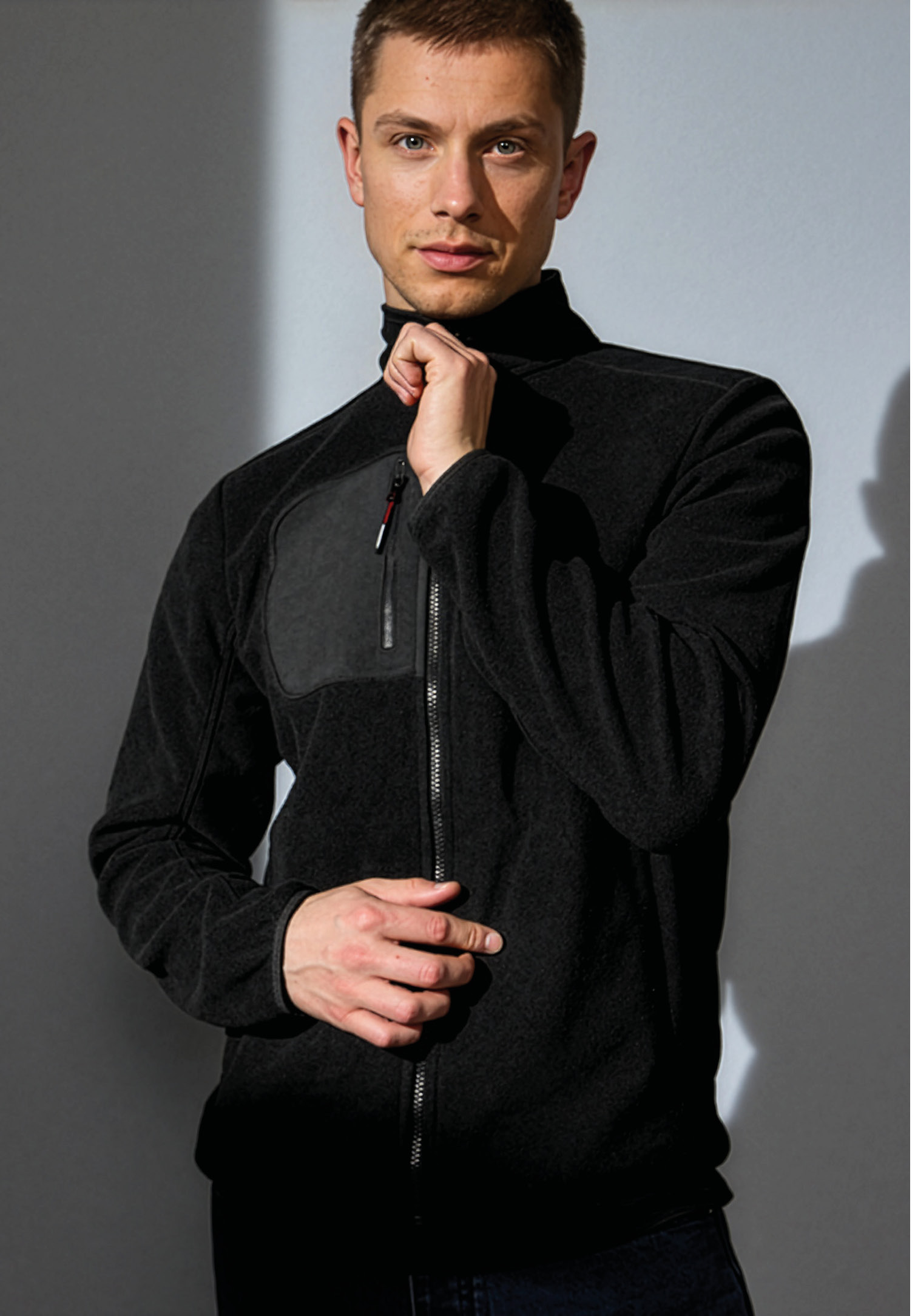 herren fleece mix jacke - schwarz - s