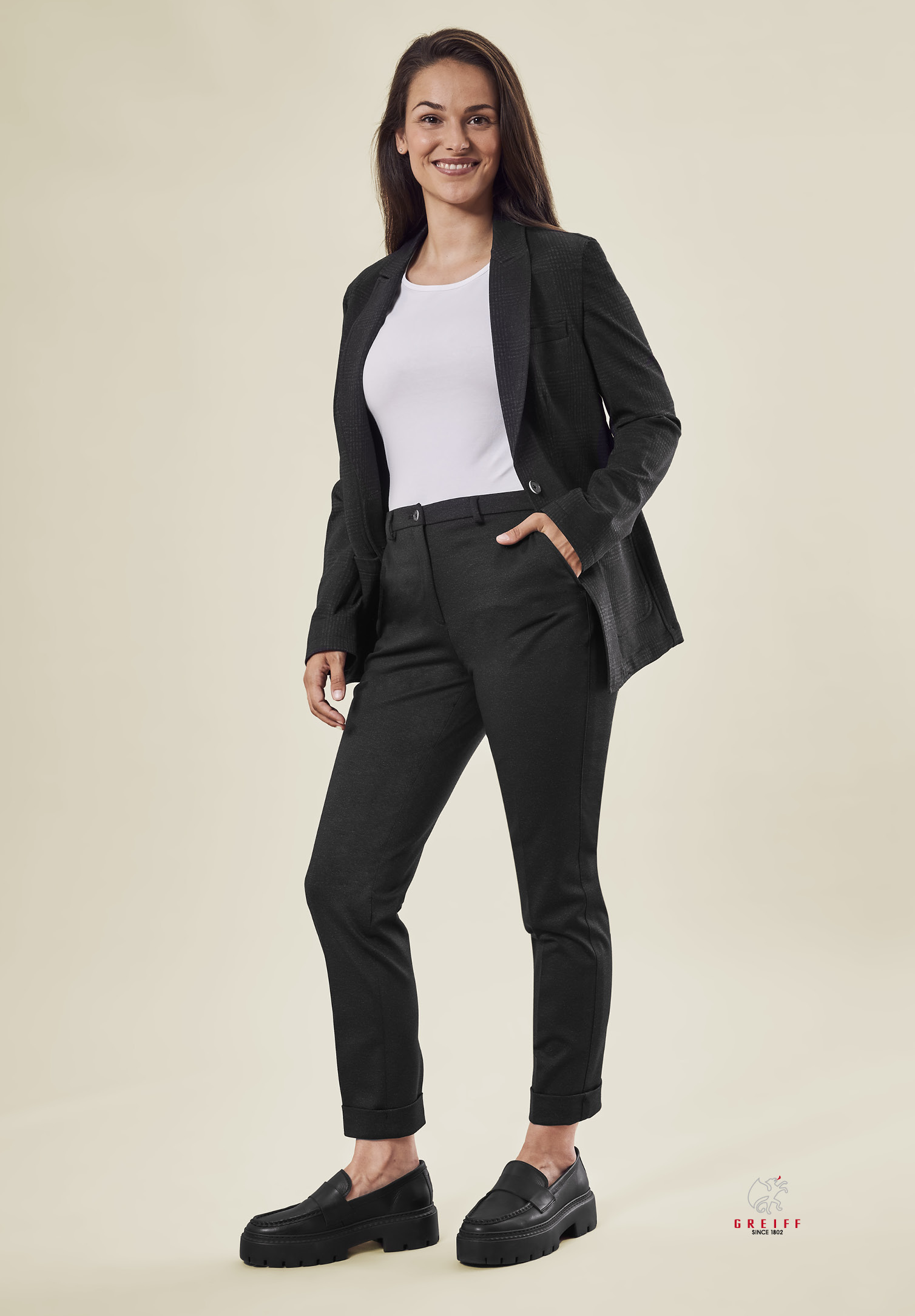 damen jersey langblazer modern fit - anthrazit meliert - 38