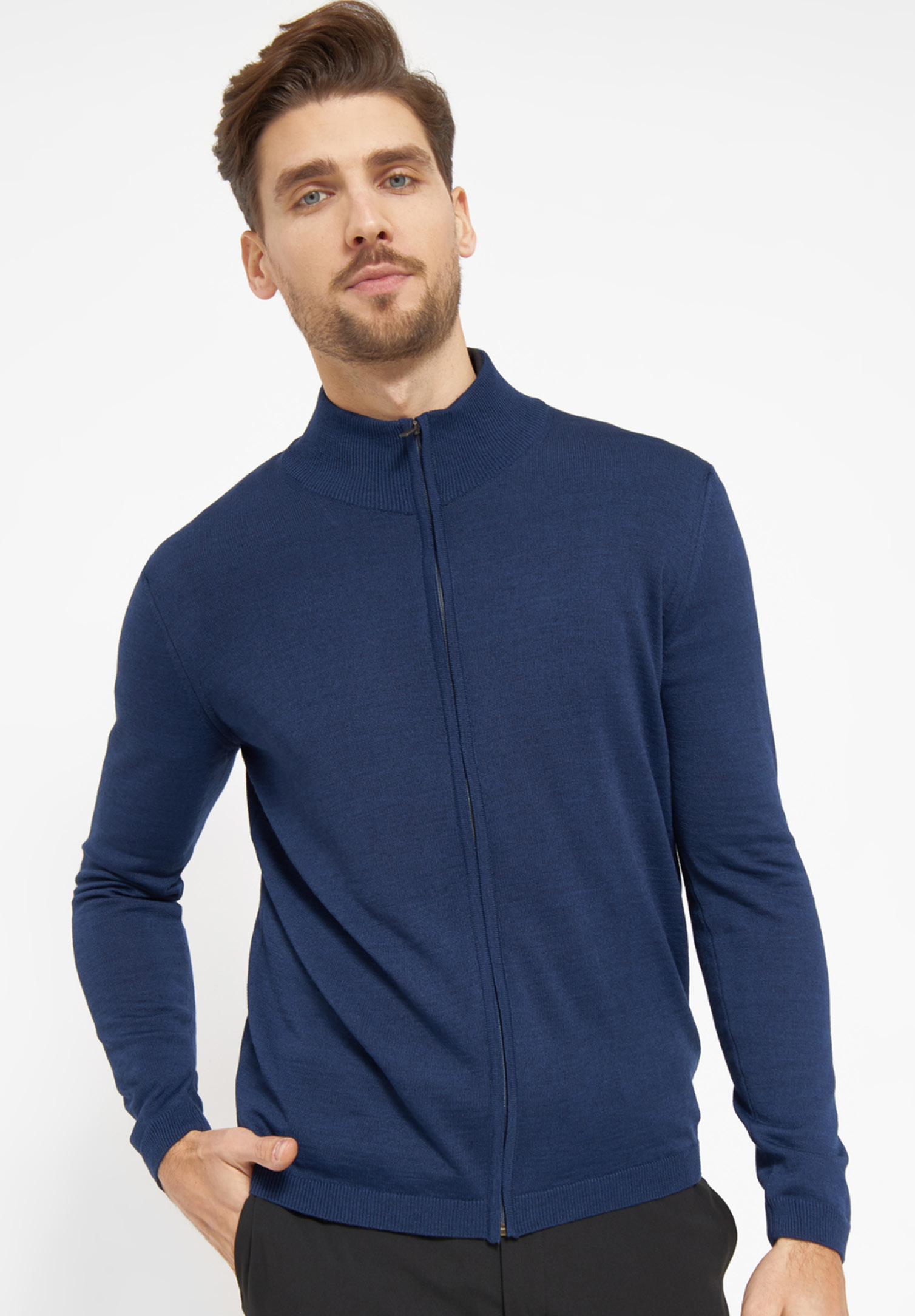 strickjacke mit zipp modern fit - marine - m