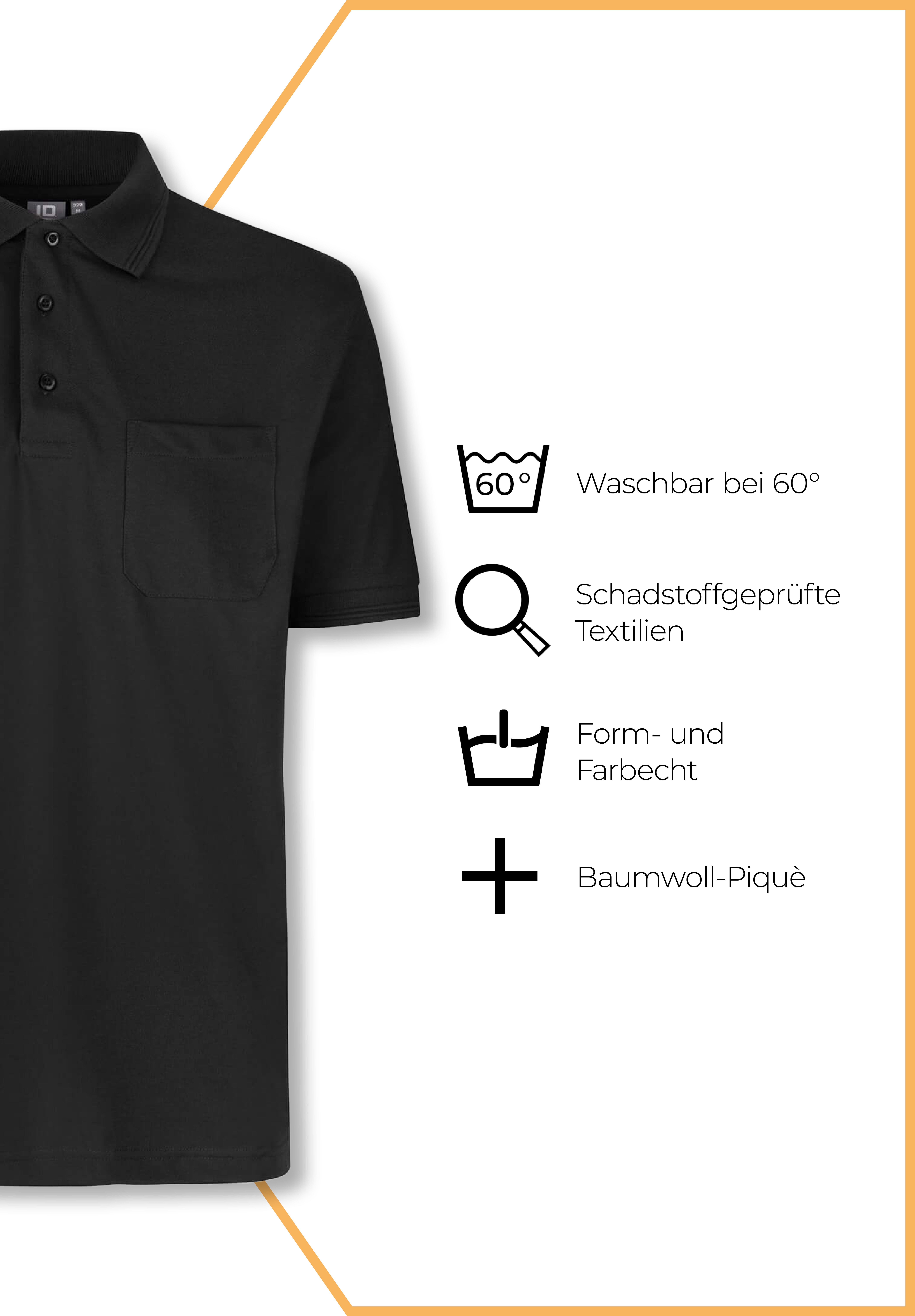 Herren Polo Shirt - Ausführung mit Brusttasche - Schwarz - 2XL