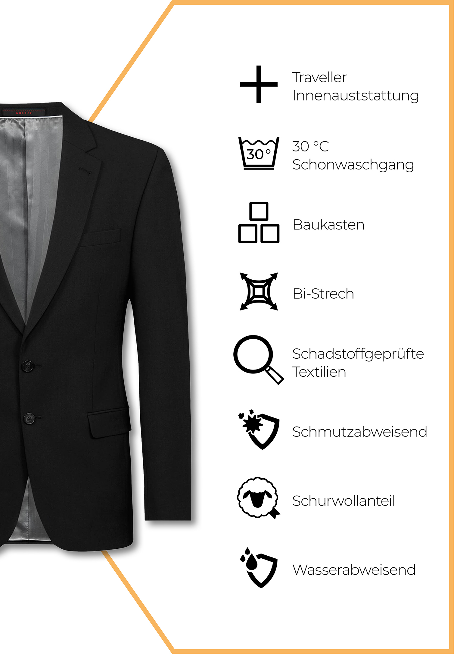 lux sakko slim fit - schwarz - 48
