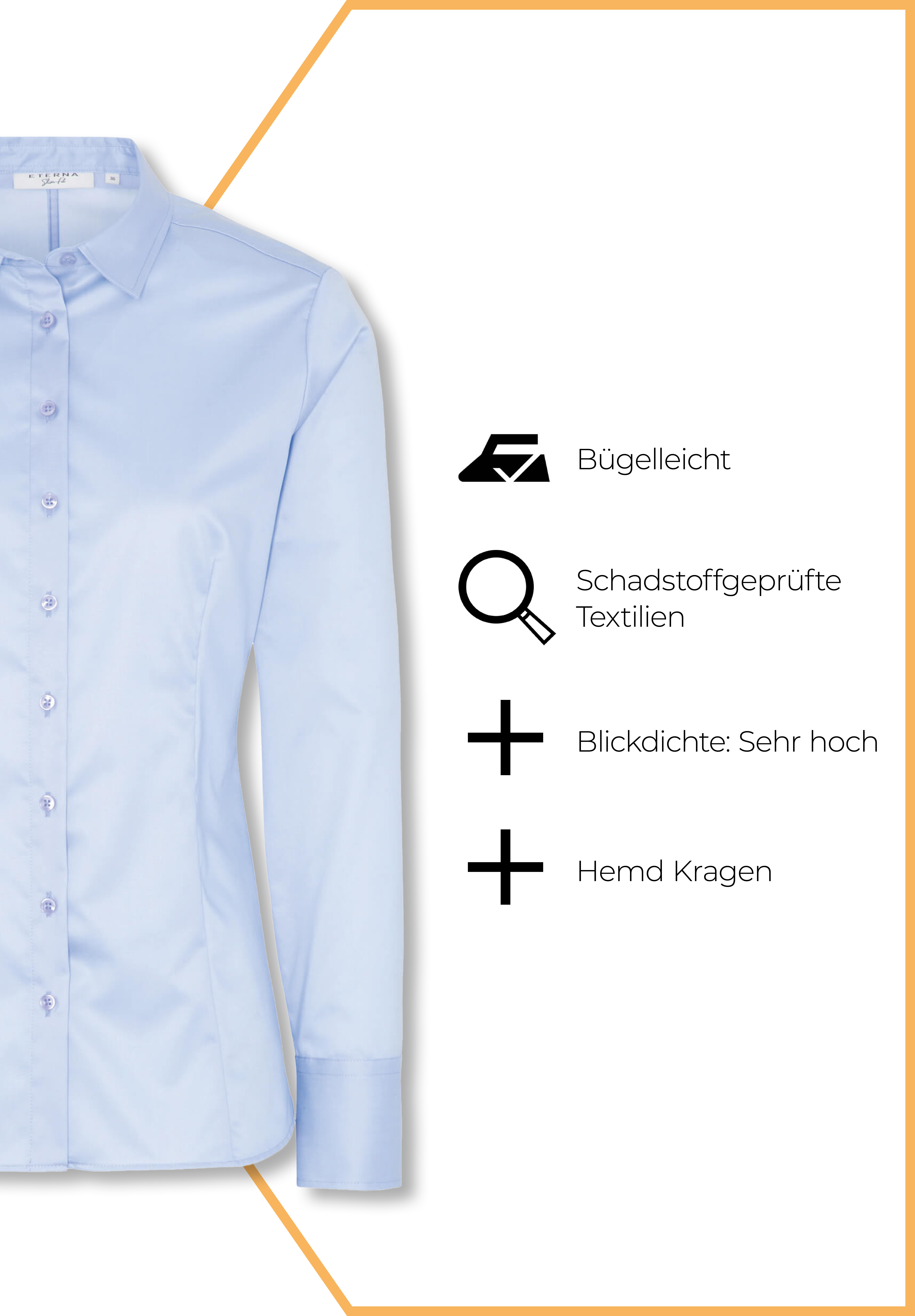eterna blusen blickdicht slim fit langarm - hellblau - 40