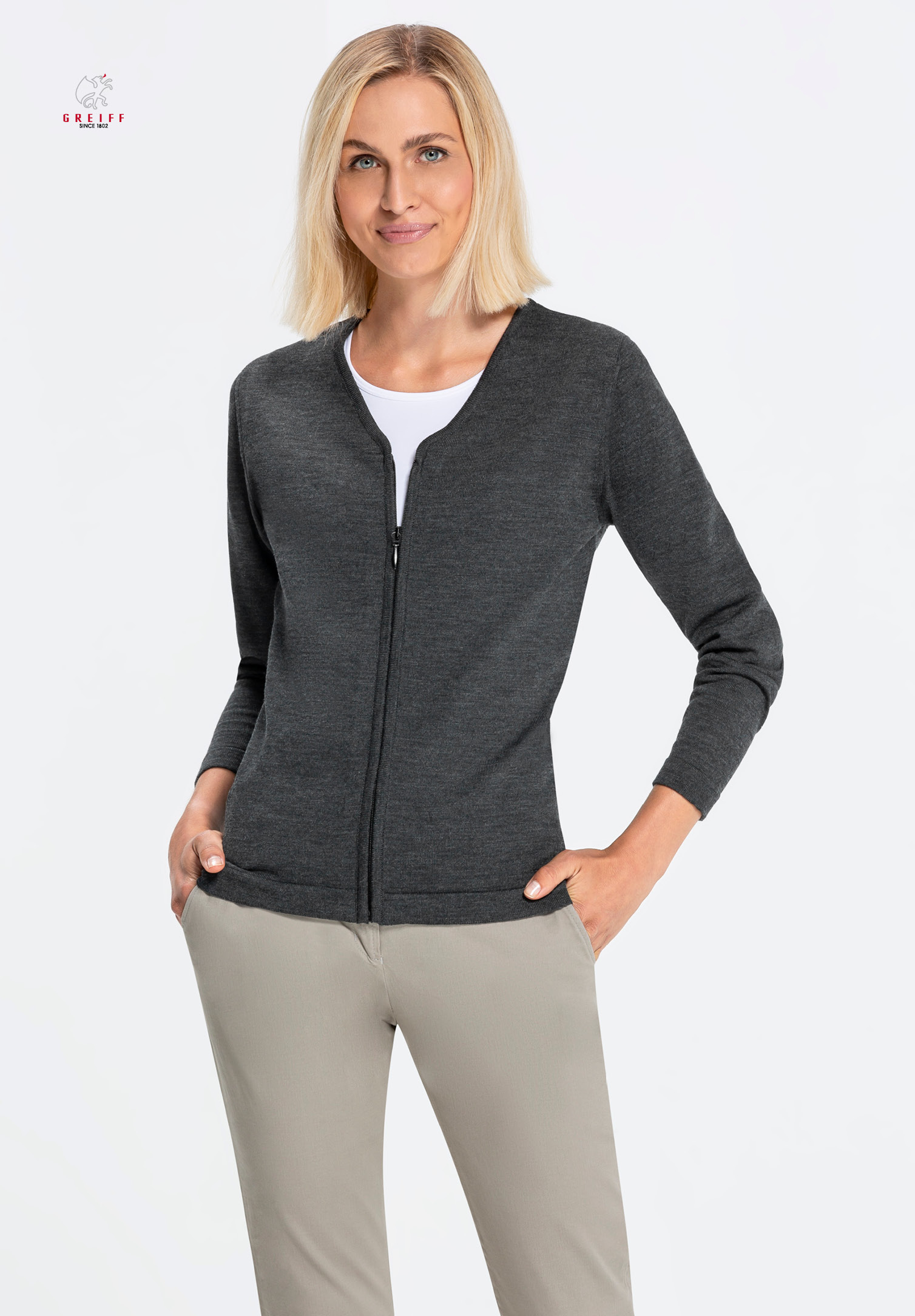 Damen Feinstrickjacke Premium mit Zipp Modern Fit