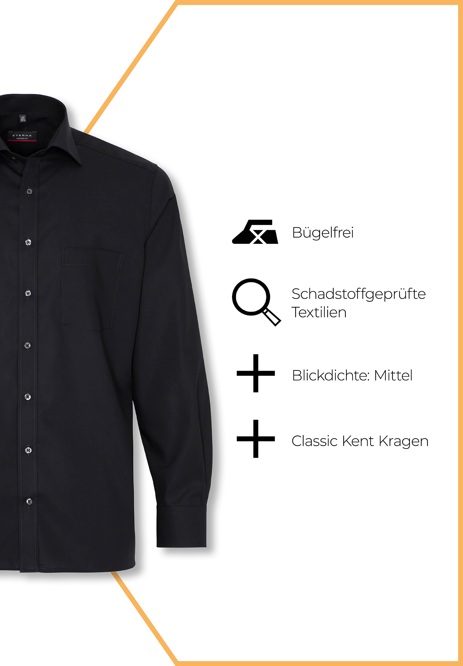 eterna hemd modern fit langarm - schwarz - 48