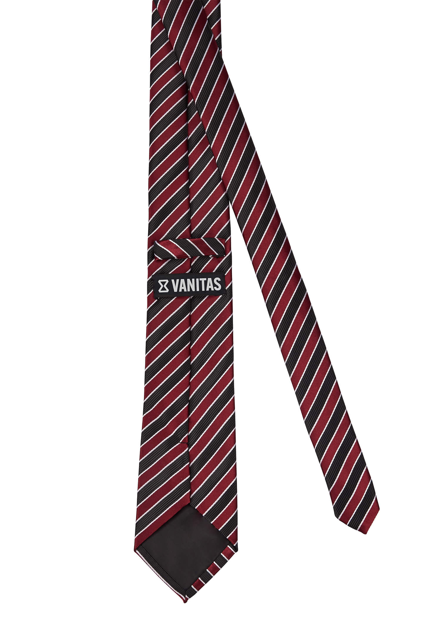 Krawatte - schwarz/bordeaux/weiß gestreift 148 x 7,5 cm