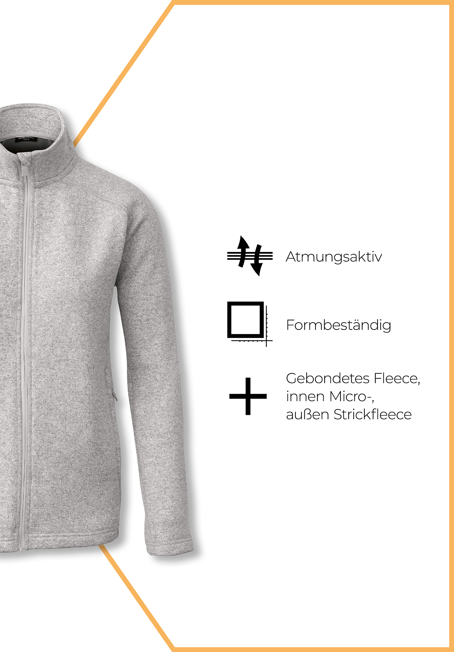 damenjacke strickfleece - hellgrau meliert - s