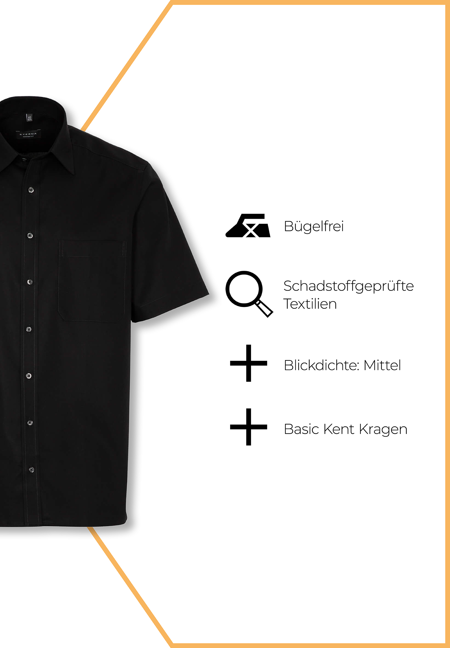 eterna hemd comfort fit kurzarm - schwarz - 46