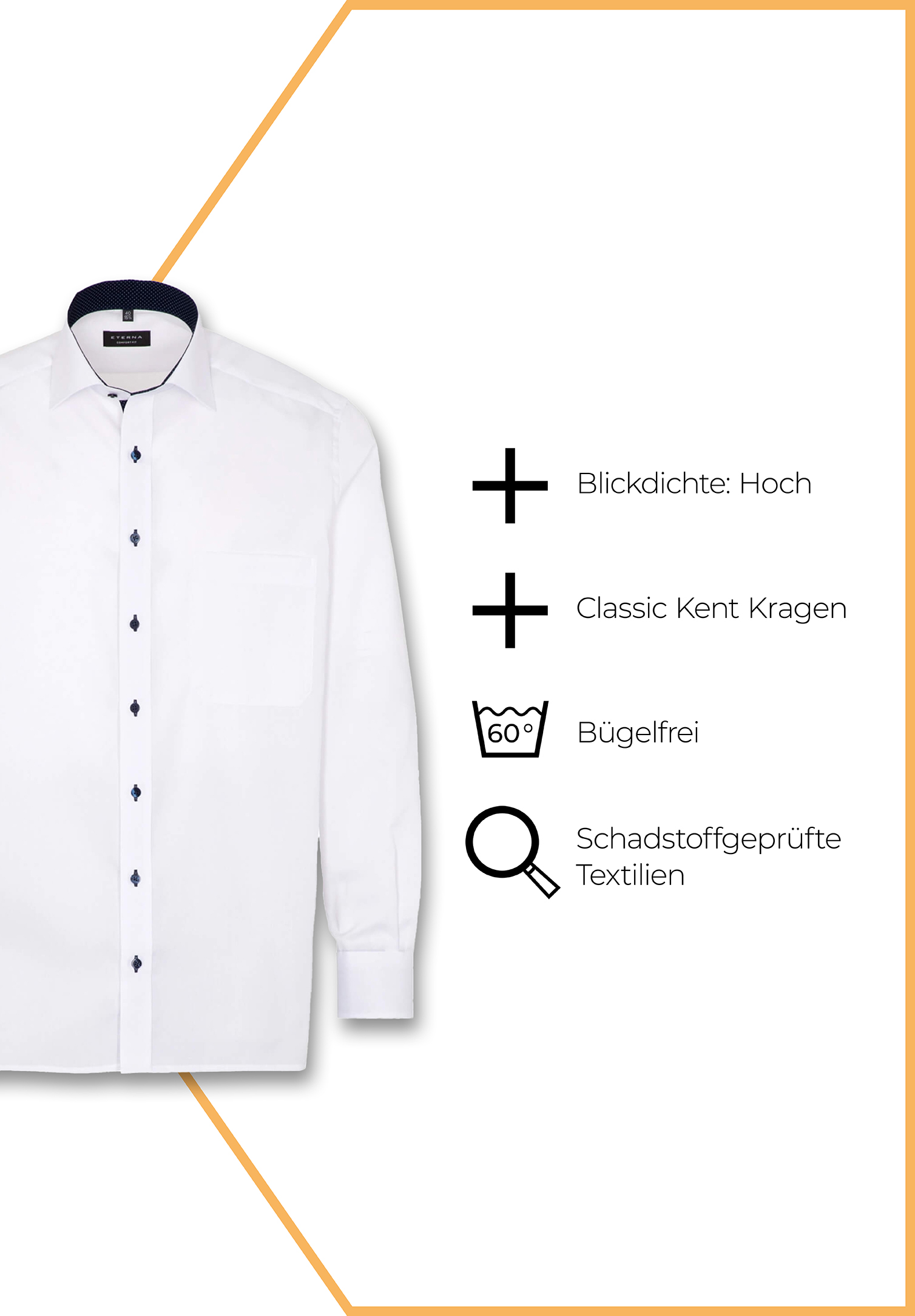 eterna hemd pinpoint comfort fit langarm - weiß - 50 - normal