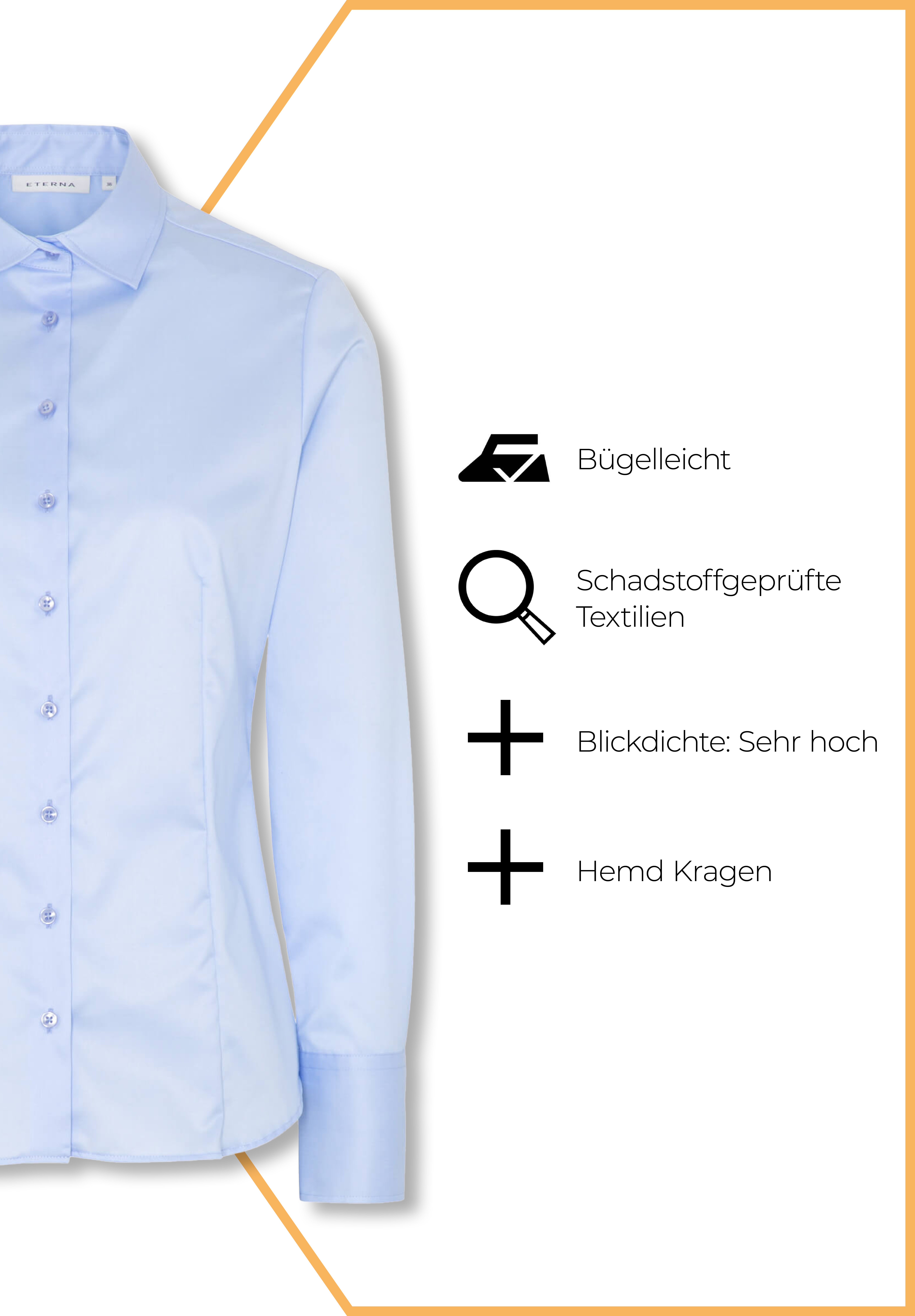 eterna blusen blickdicht modern fit langarm - hellblau - 38