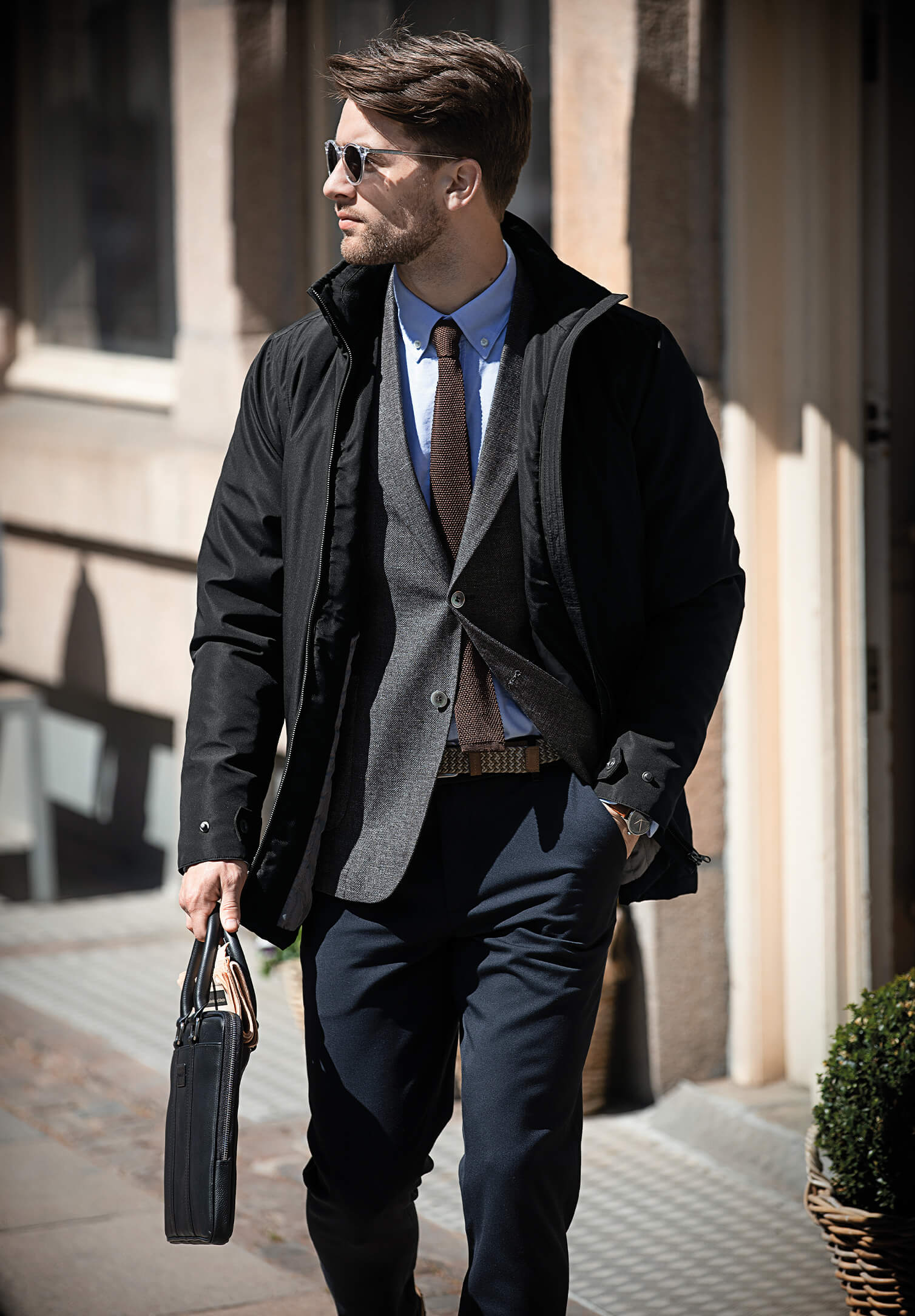 herren long-jacket - schwarz - l