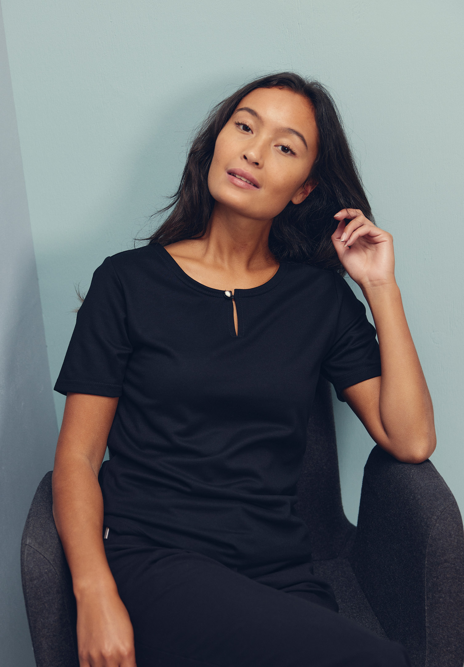 Damen Button Shirt - schwarz - M