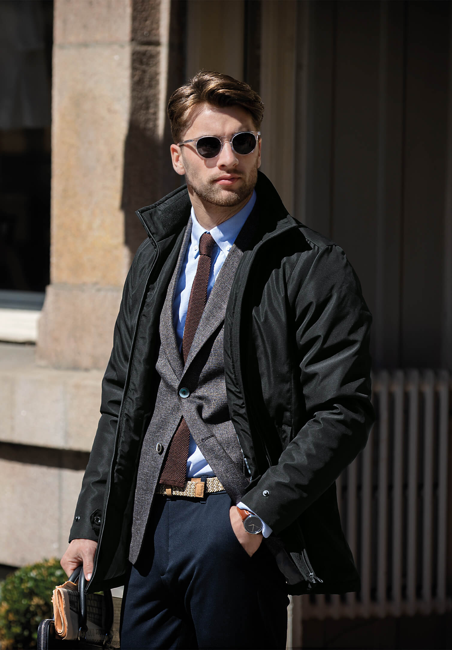herren long-jacket - schwarz - l