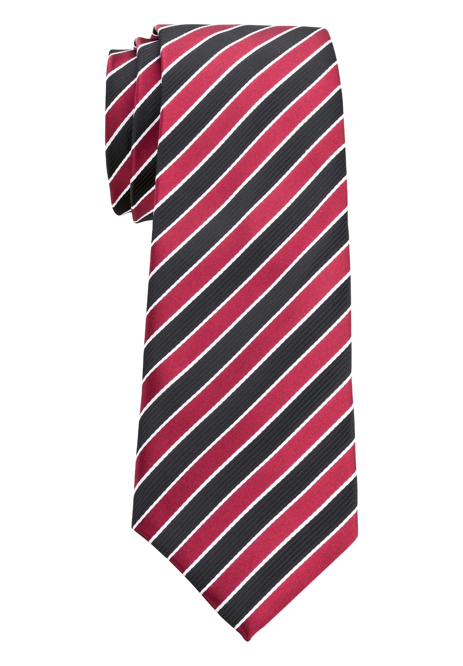 Krawatte - schwarz/bordeaux/weiß gestreift 148 x 7,5 cm