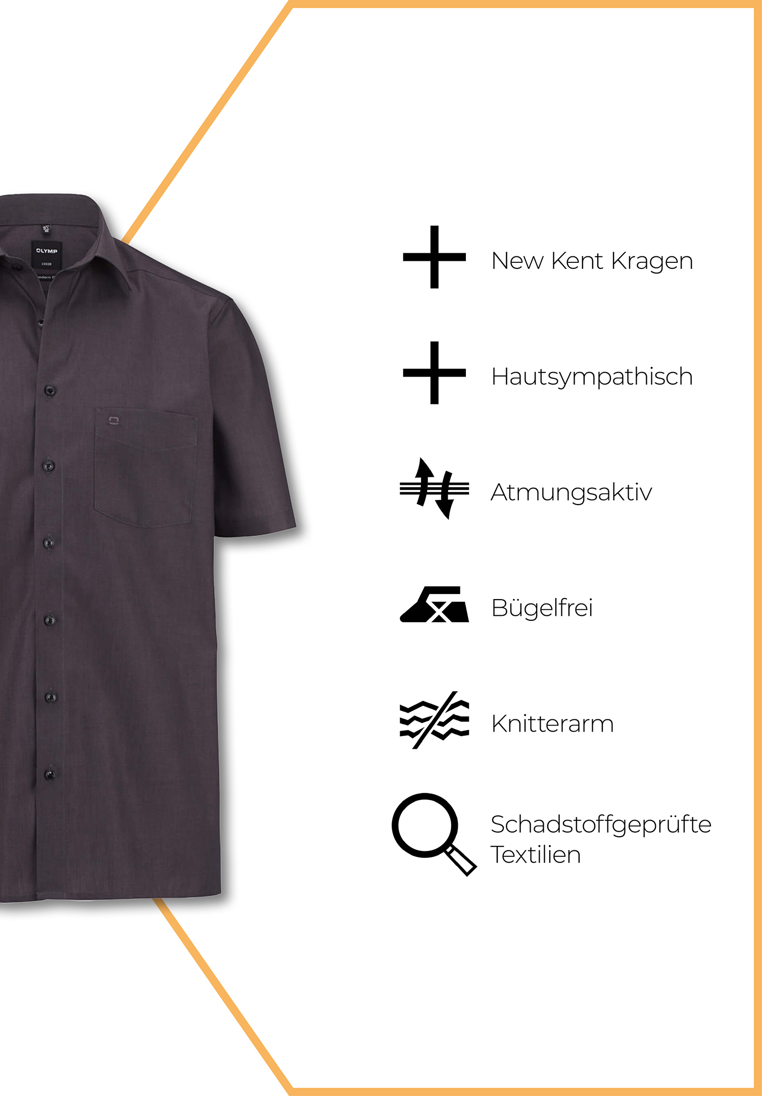 olymp luxor hemd chambray modern fit kurzarm - anthrazit - 38