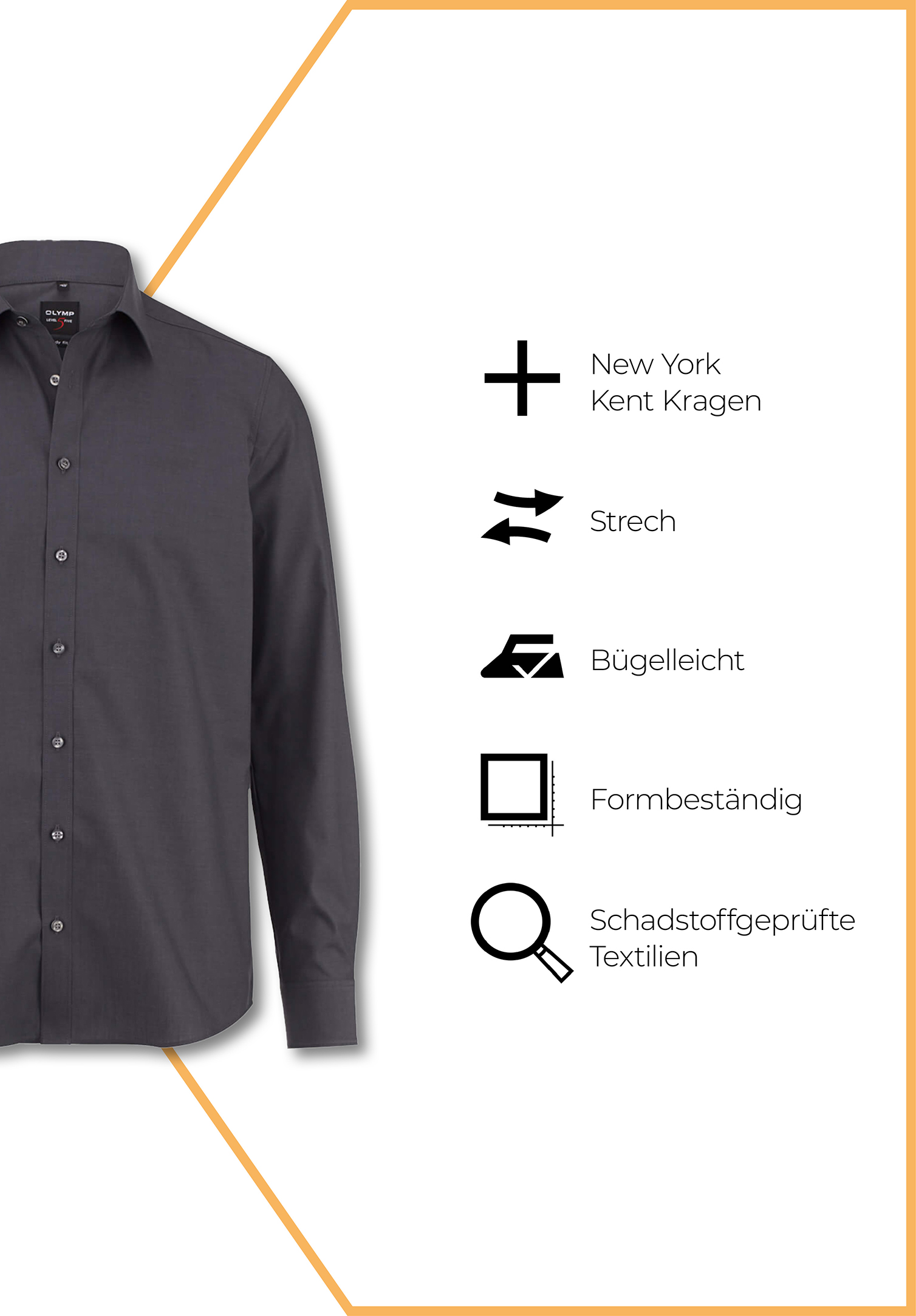 olymp level 5 slim fit langarm - armlänge extra lang 69cm - anthrazit - 46
