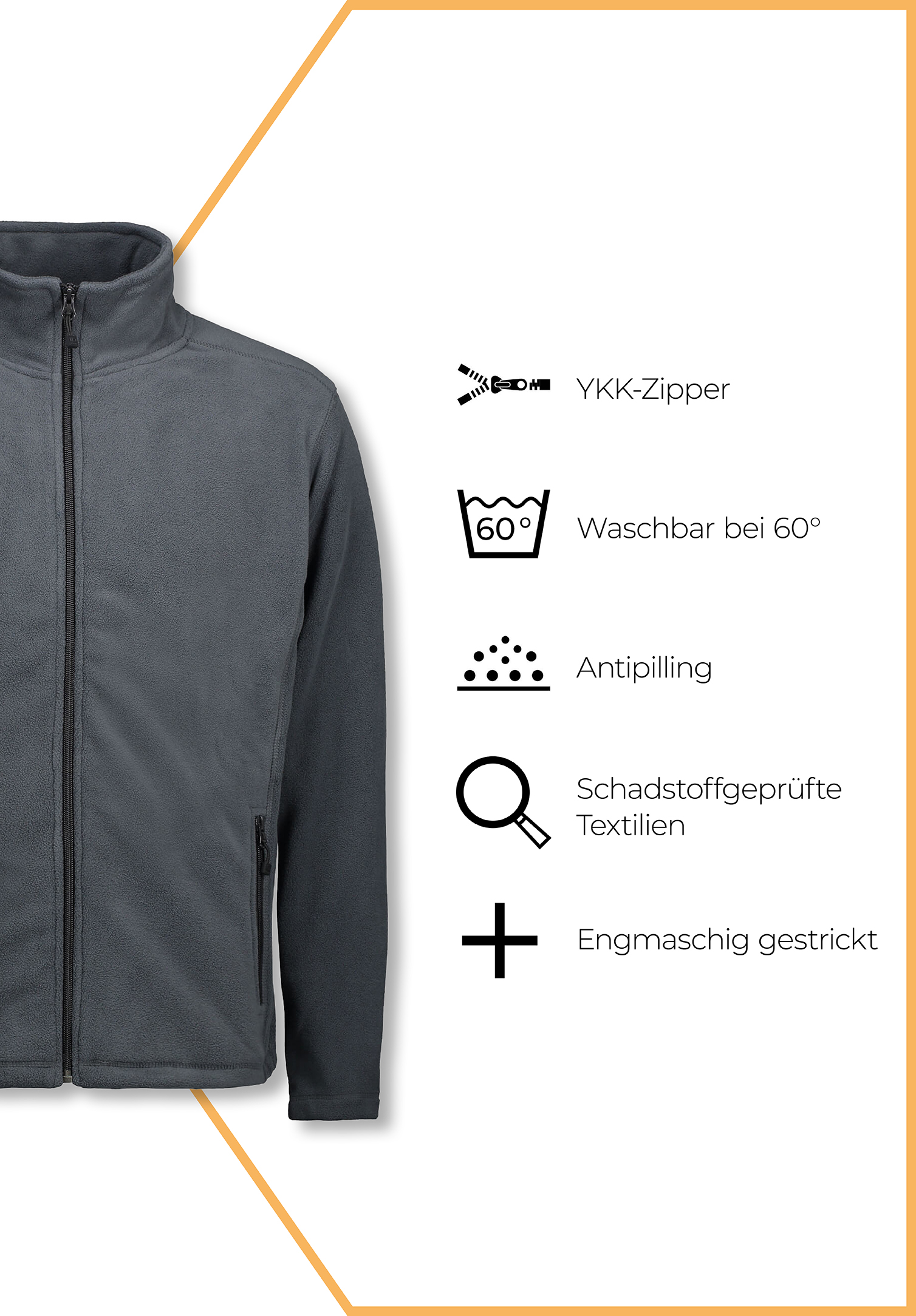 herren fleecejacke - grau - 5xl