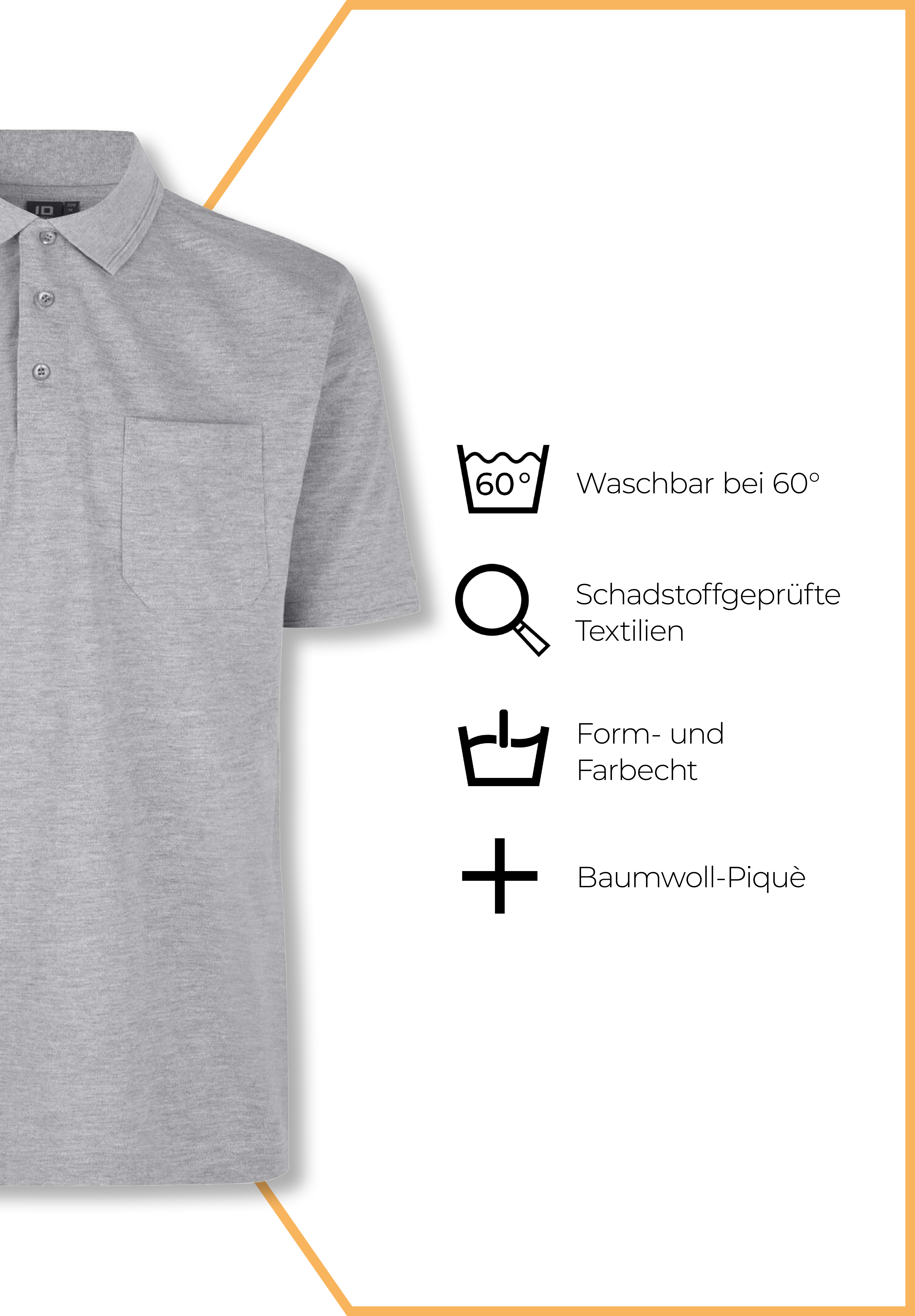 Herren Polo Shirt Ausführung - mit Brusttasche - grau - 5XL