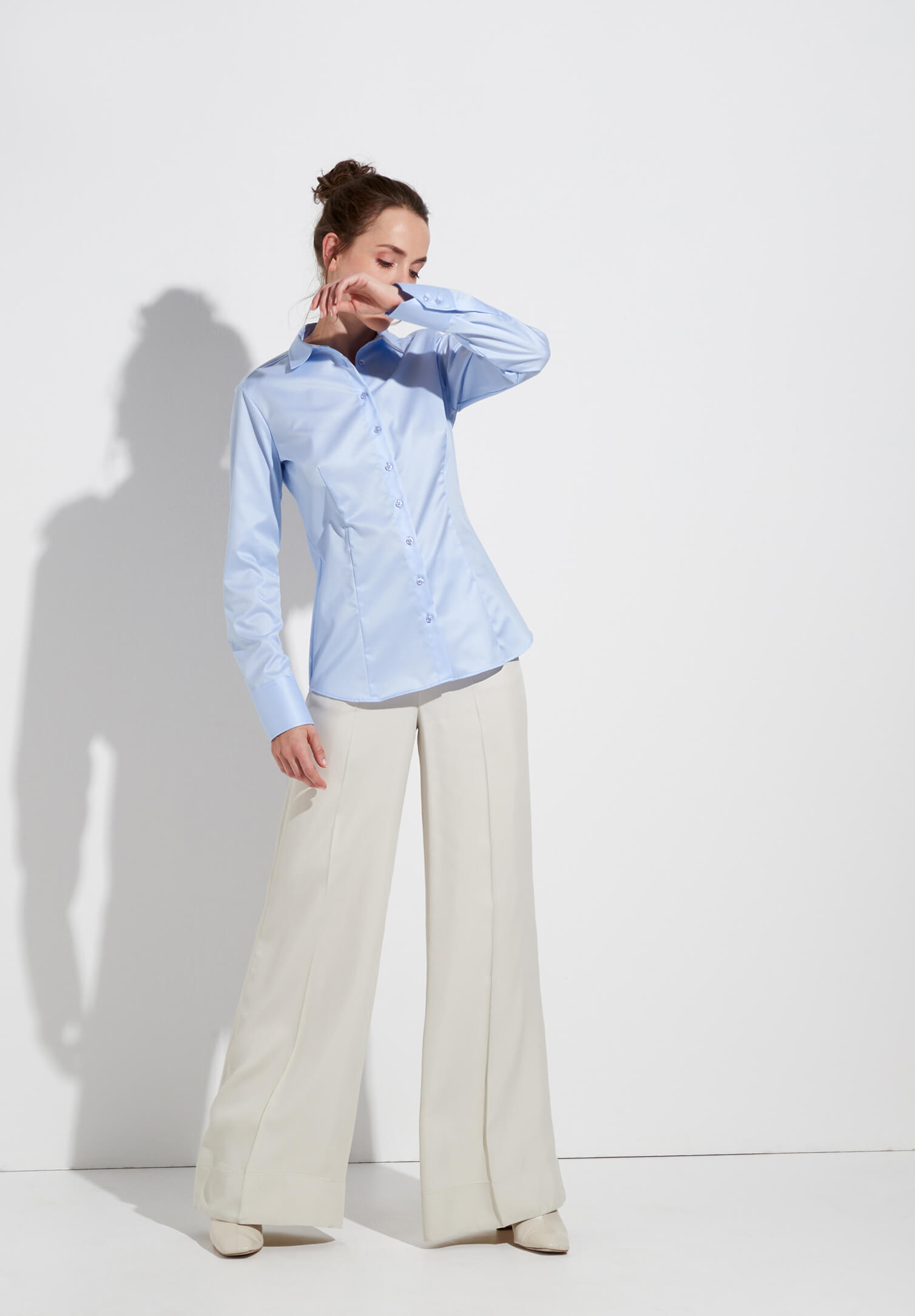 eterna blusen blickdicht slim fit langarm - hellblau - 40