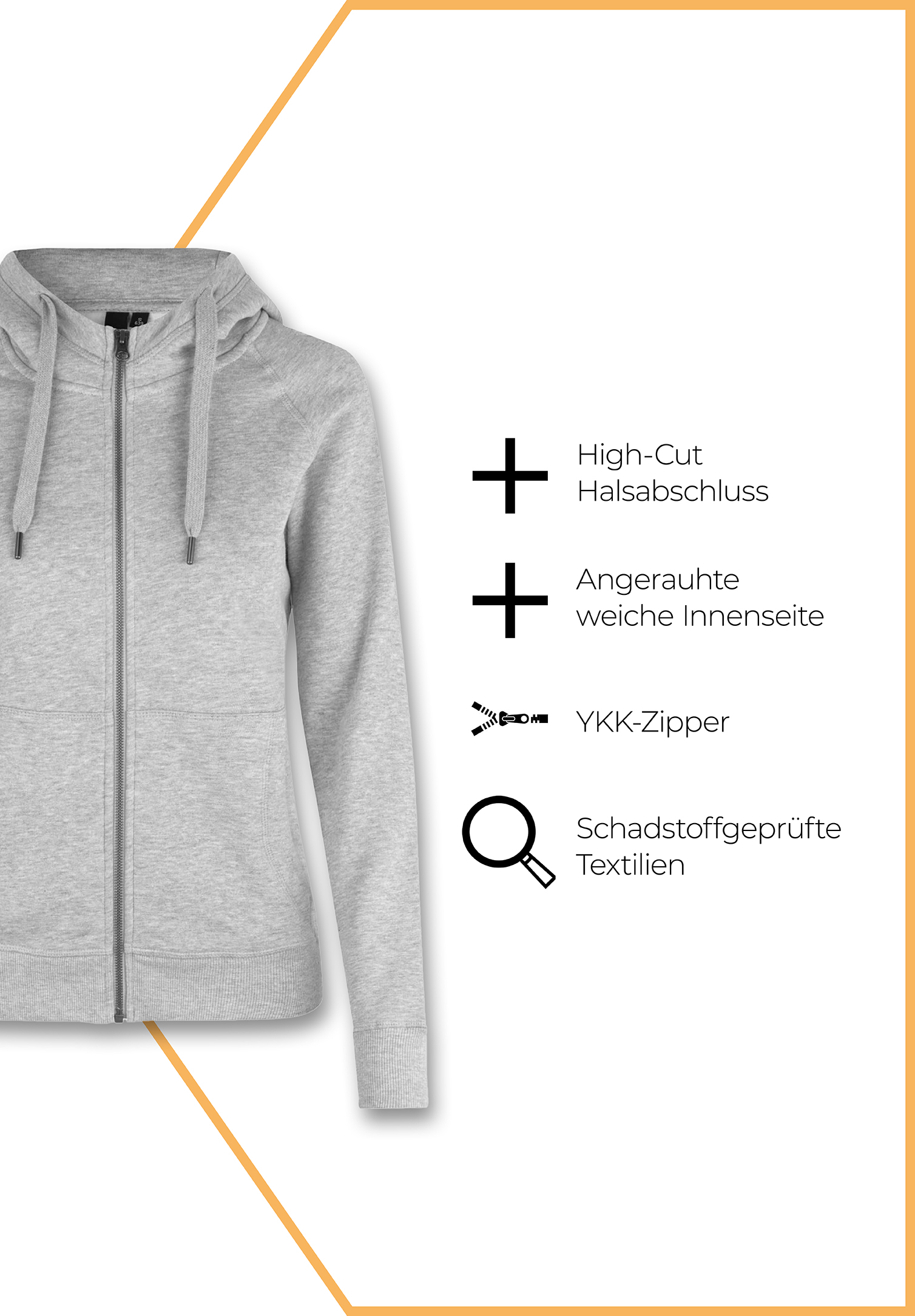 damen sweatjacke - hellgrau meliert - 3xl