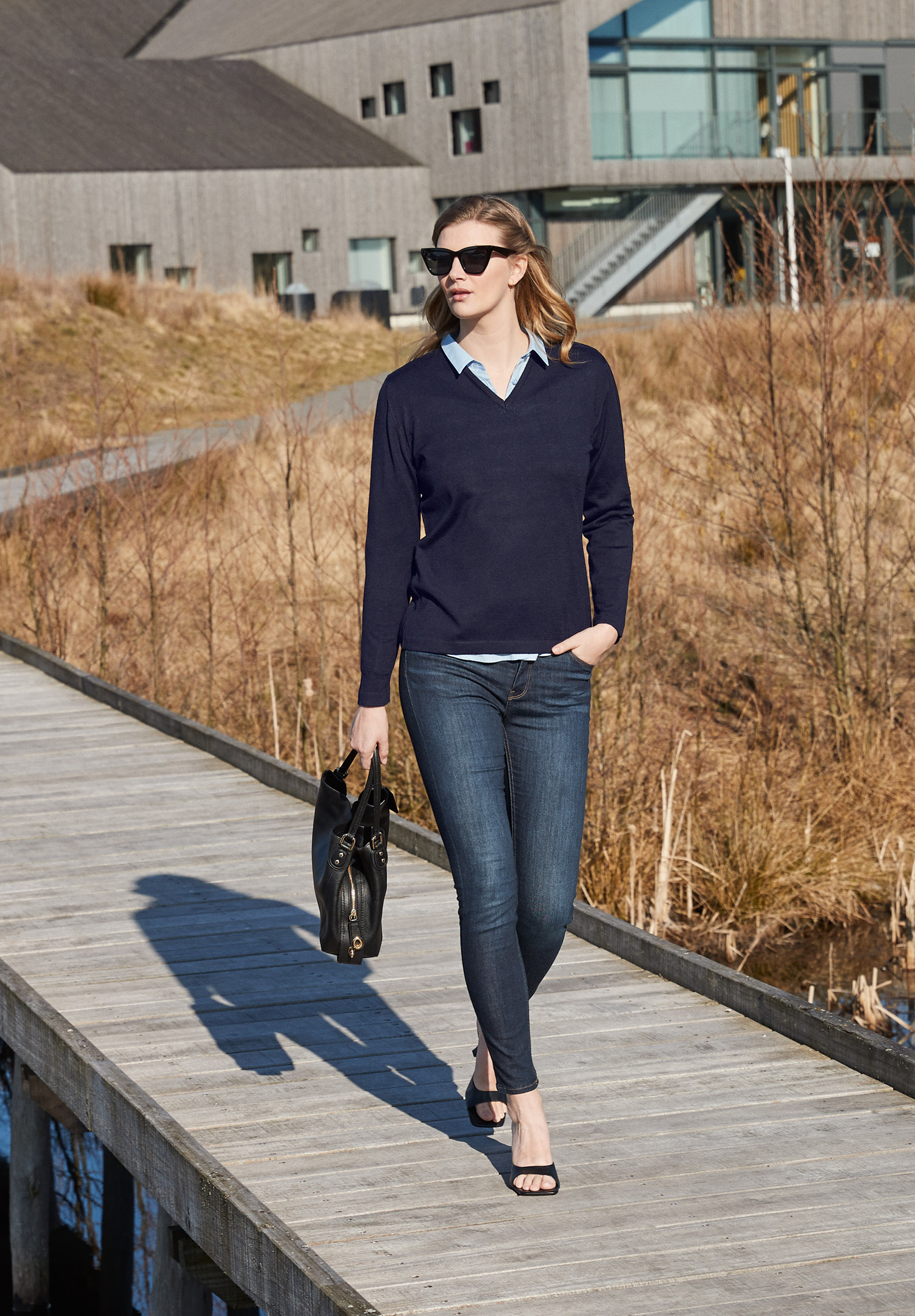 damen feinstrick pullover modern fit - marine - l