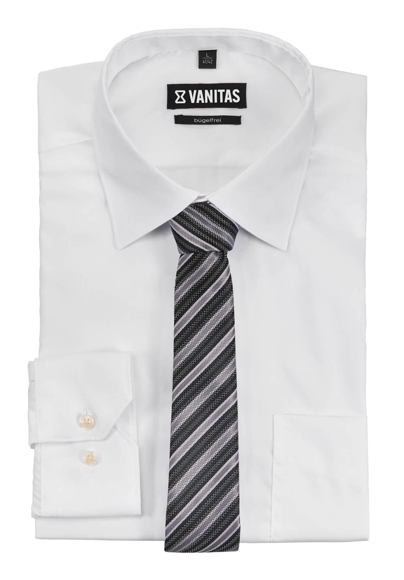 Krawatte vorgebunden mit Gummizug -  modische Streifen schwarz/grau/anthrazit