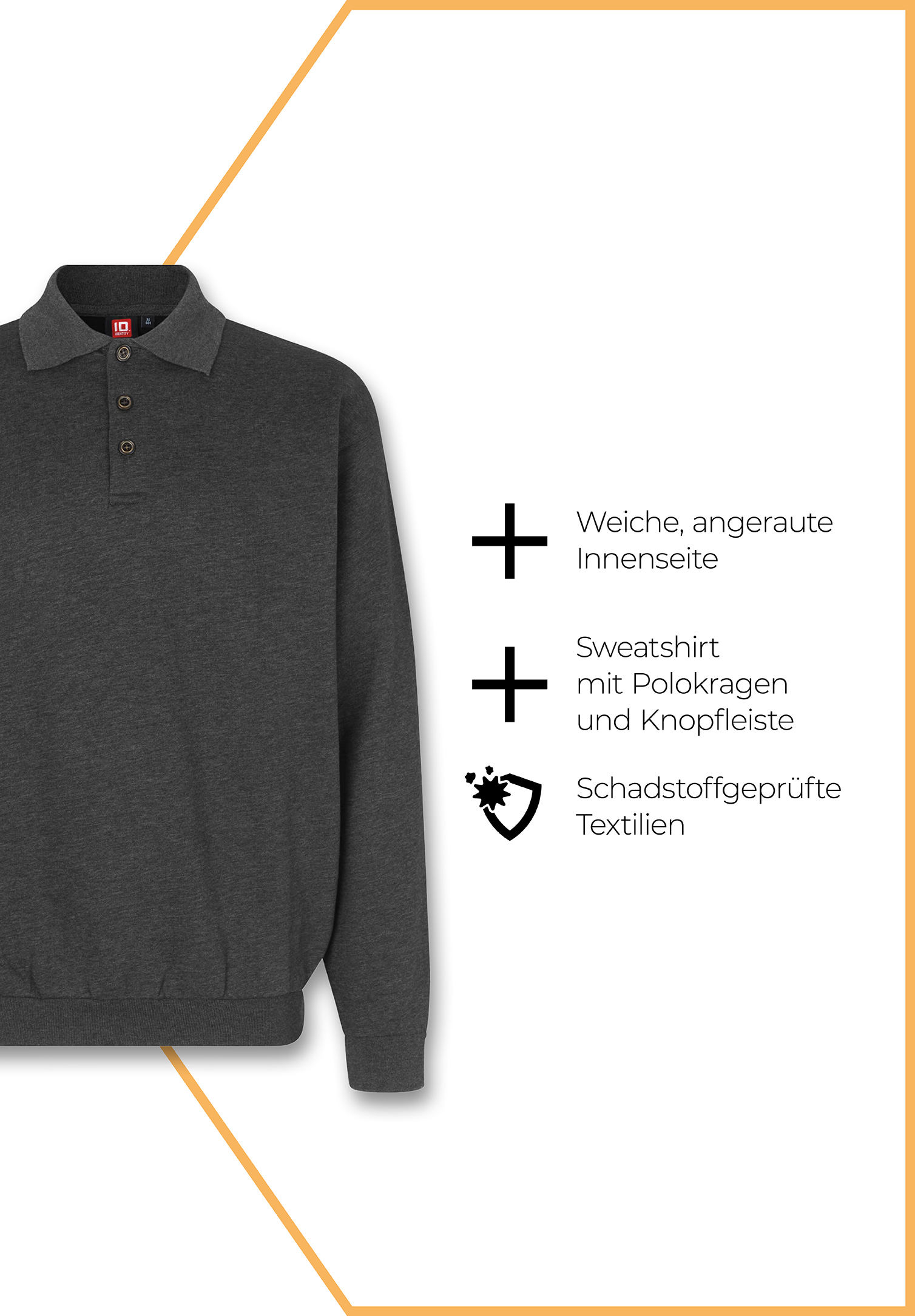 herren polo-sweatshirt comfort fit - 2xl - anthrazit meliert
