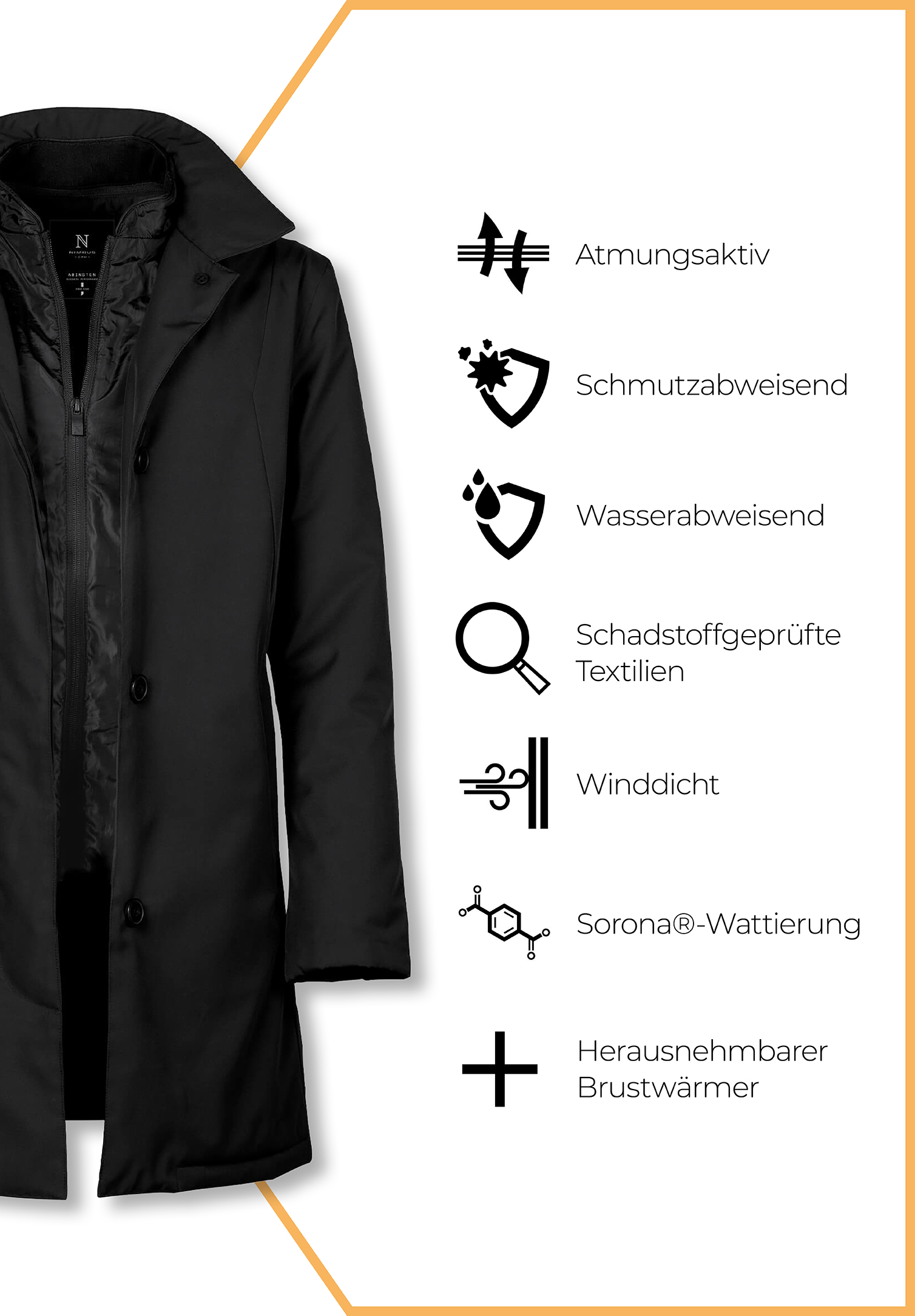 damen long jacket mit windleiste - schwarz - xs