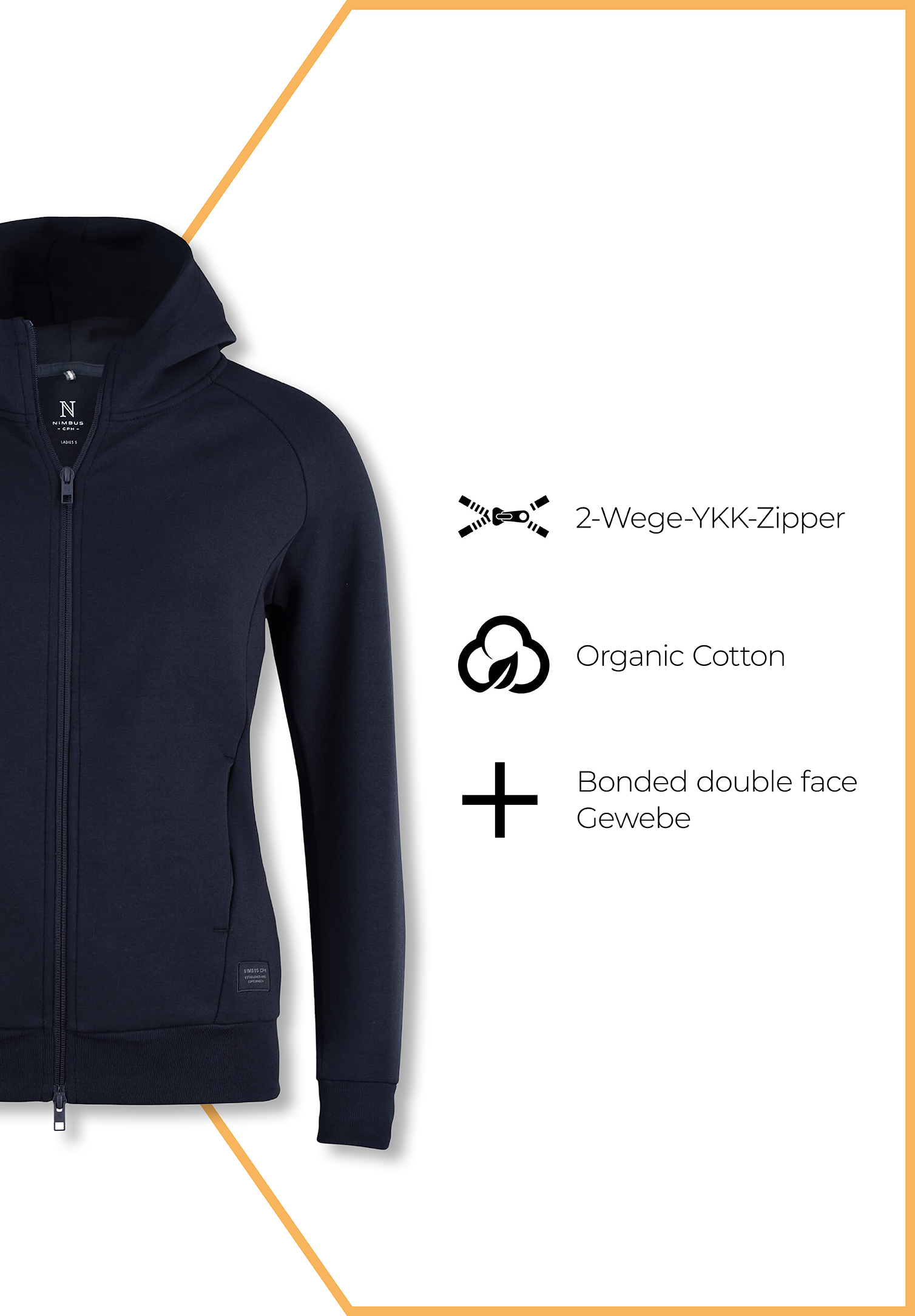 damen double-face - hoodie - marine - s