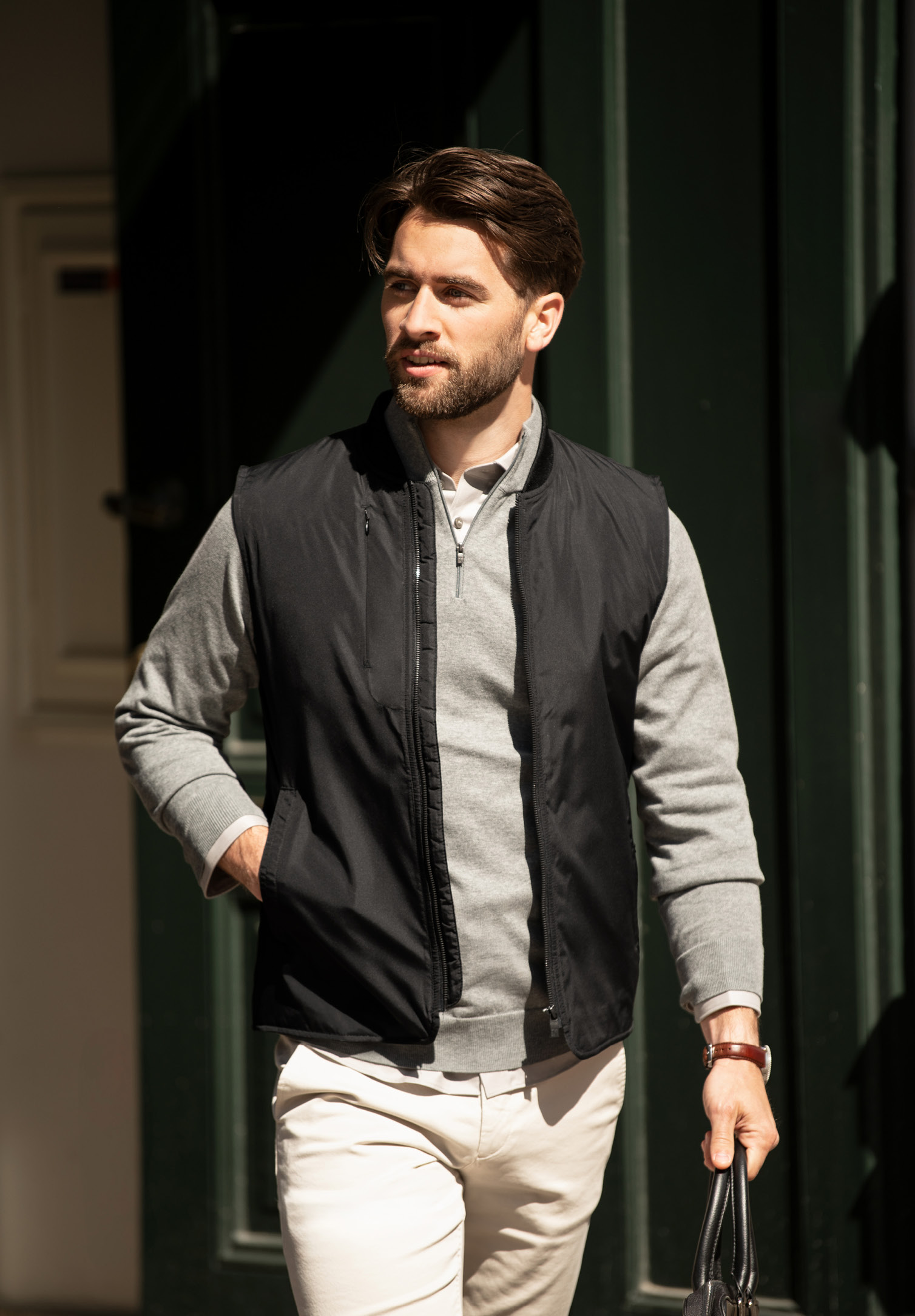 herren weste mit blousonkragen - schwarz - s
