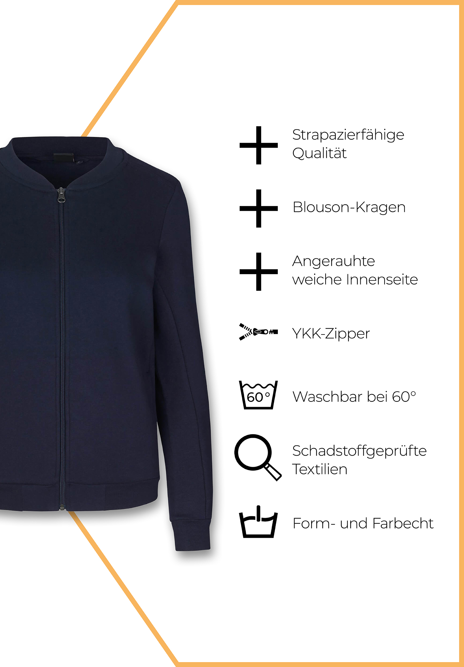 damen sweatjacke mit blousonkragen - marine - 5xl