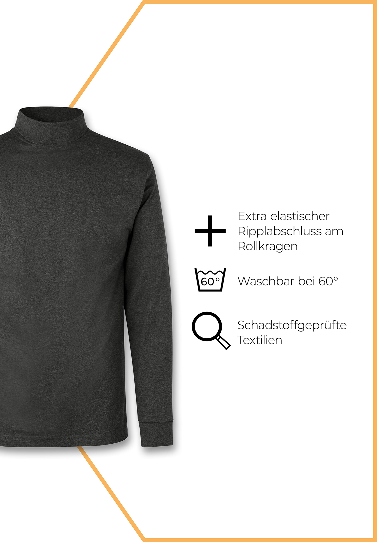 herren rollkragenshirt - anthrazit meliert - l