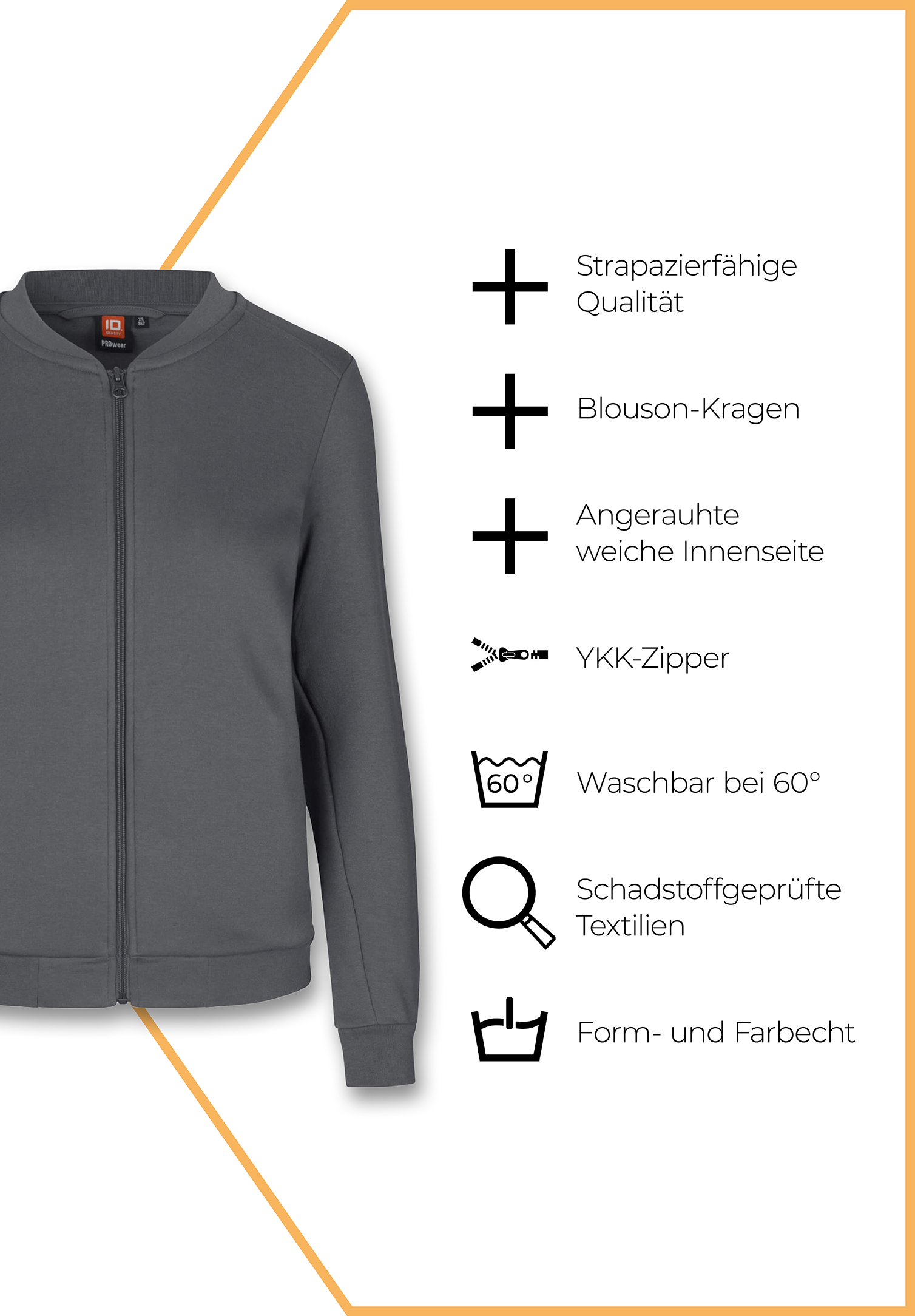 damen sweatjacke mit blousonkragen - grau - 5xl