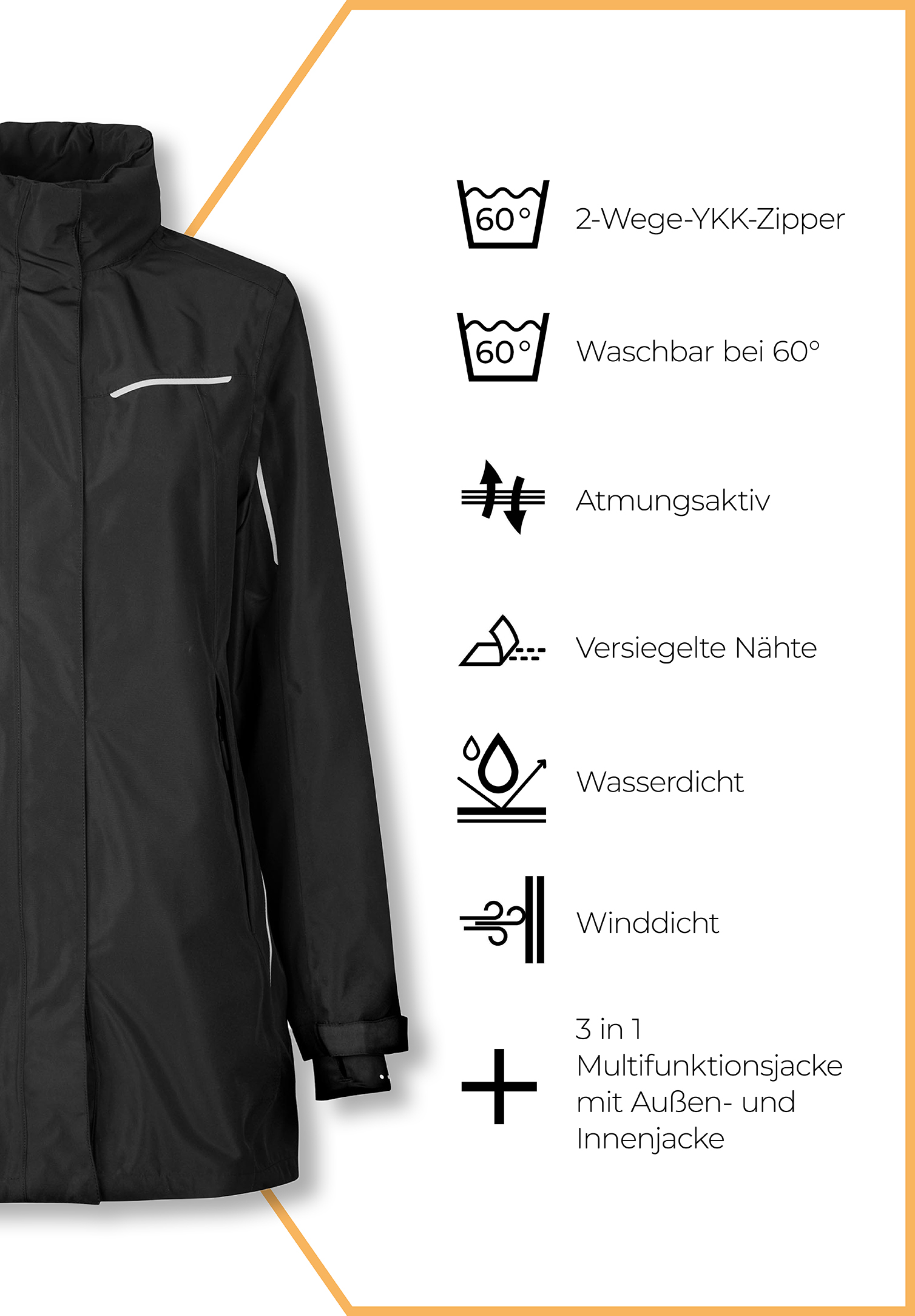 damen multifunktionsjacke - schwarz - l