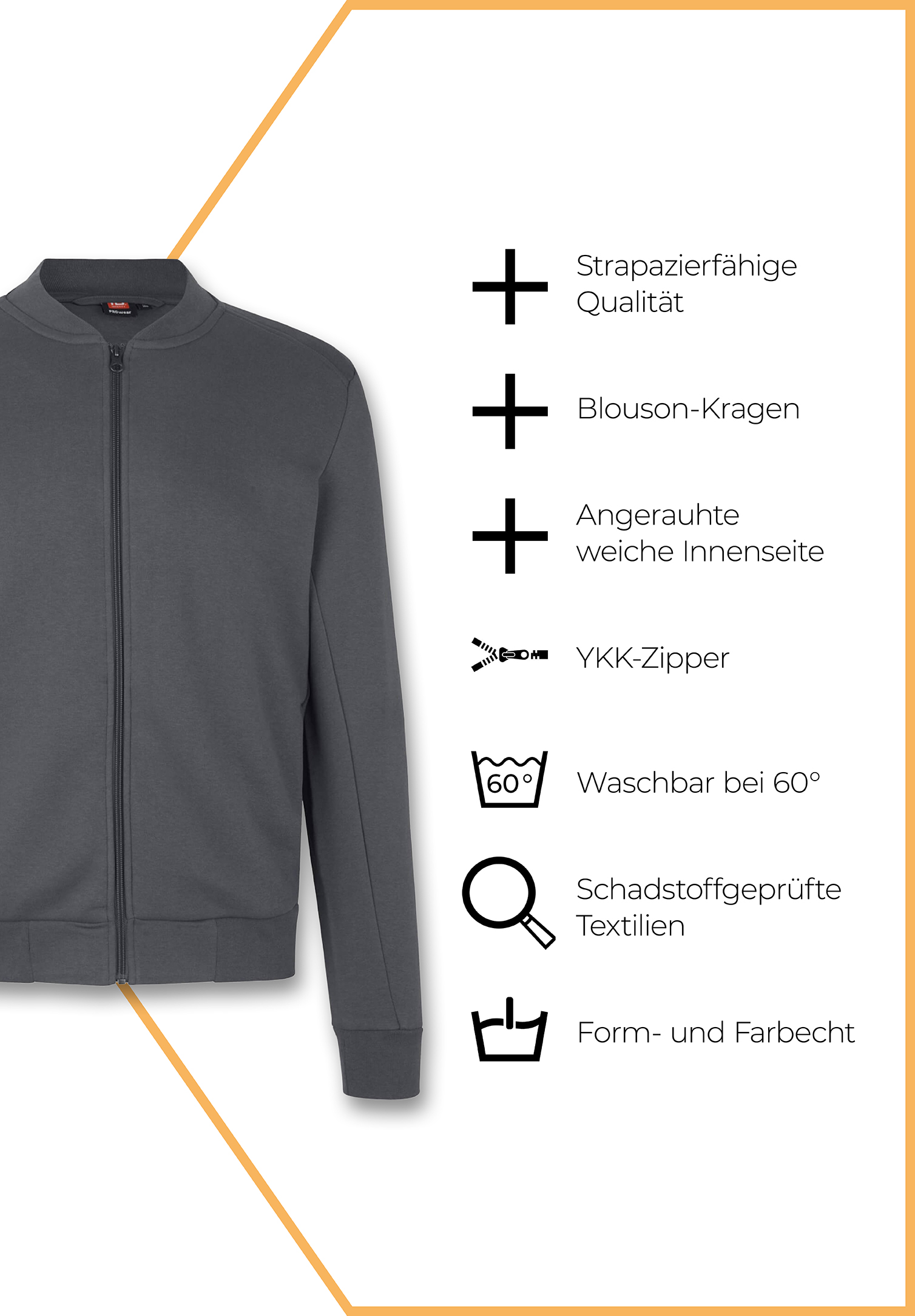 herren sweatjacke mit blousonkragen - grau - 5xl