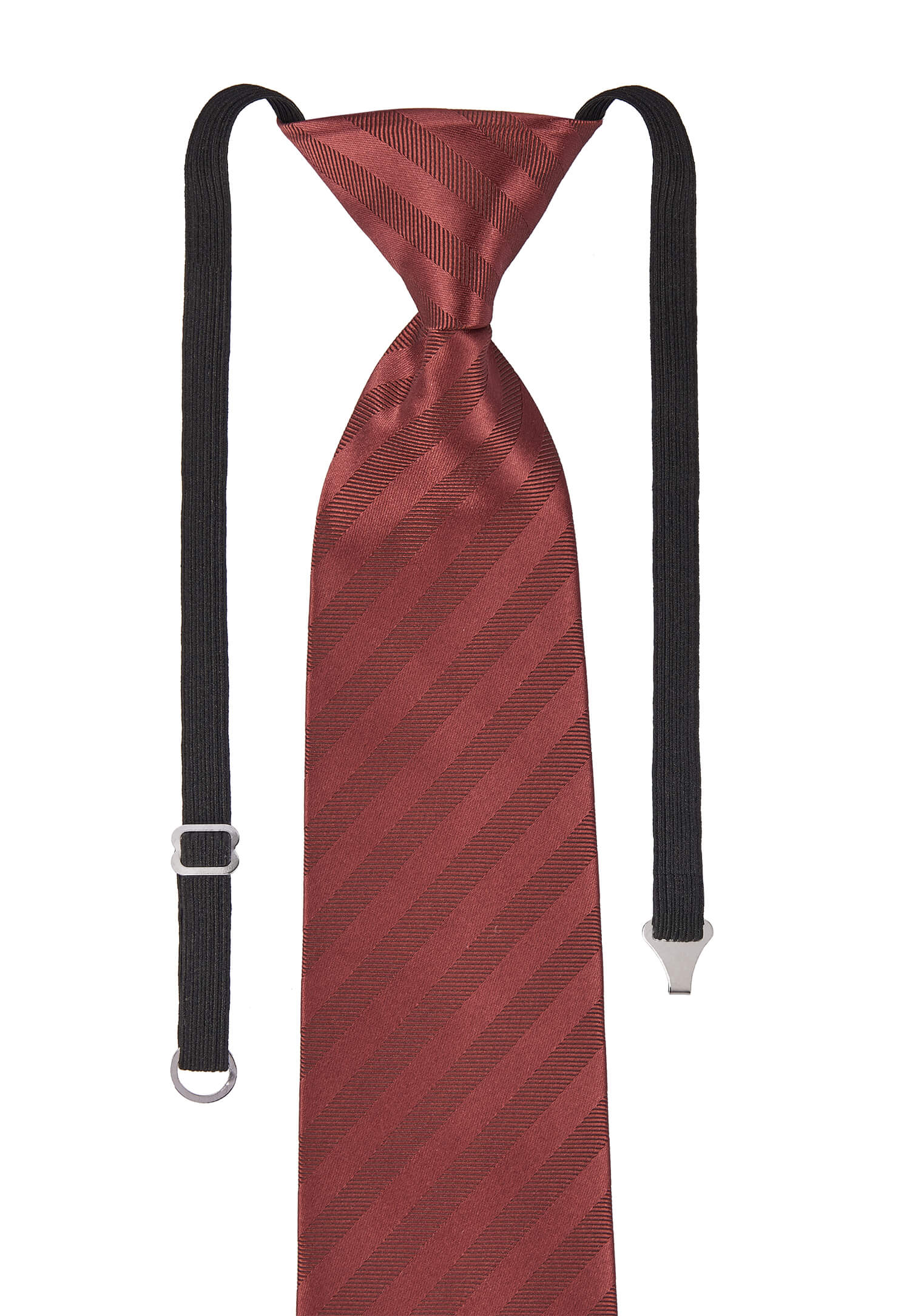 Krawatte vorgebunden mit Gummizug - rot/bordeaux gestreift