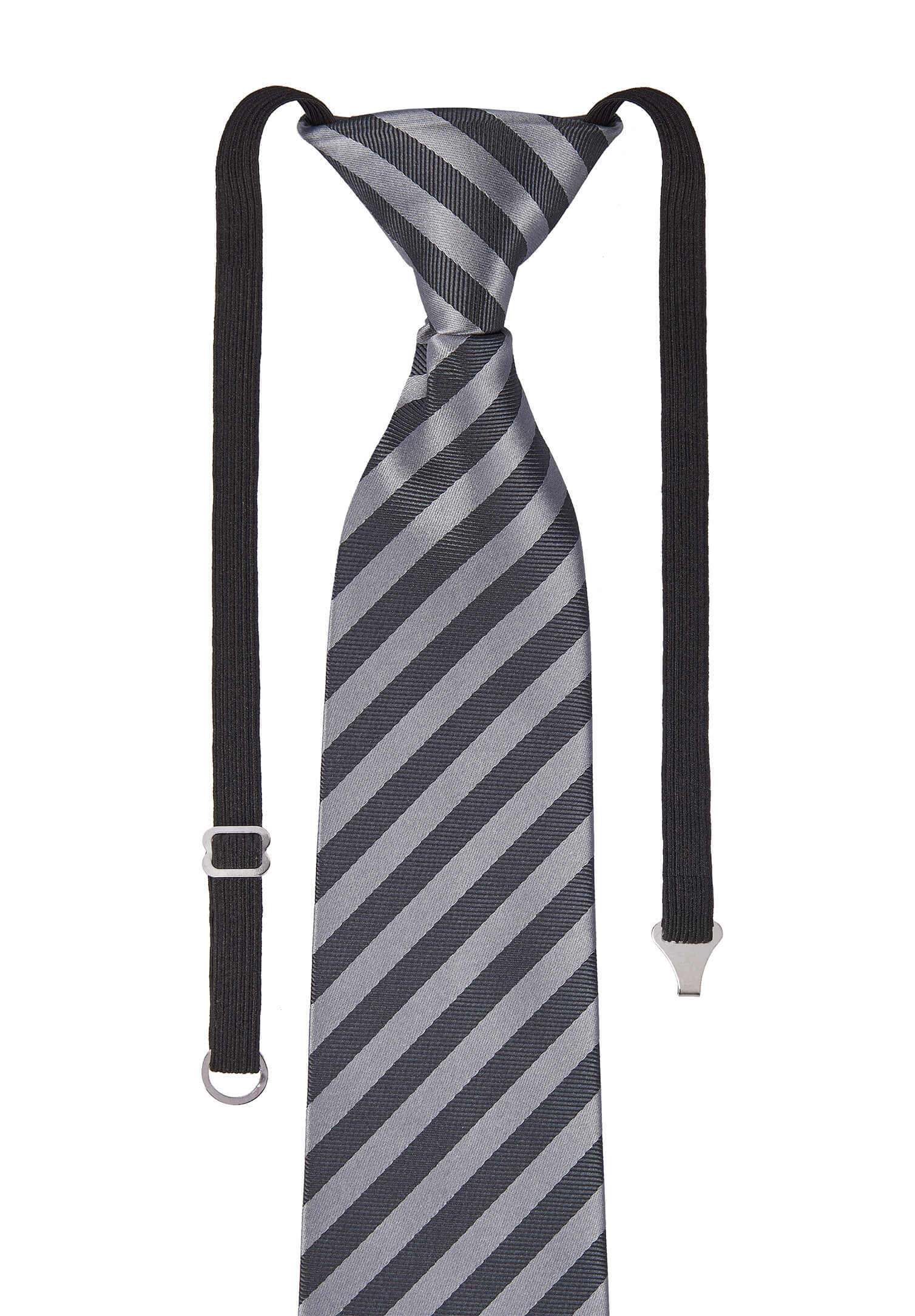 Krawatte vorgebunden mit Gummizug grau/hellgrau gestreift