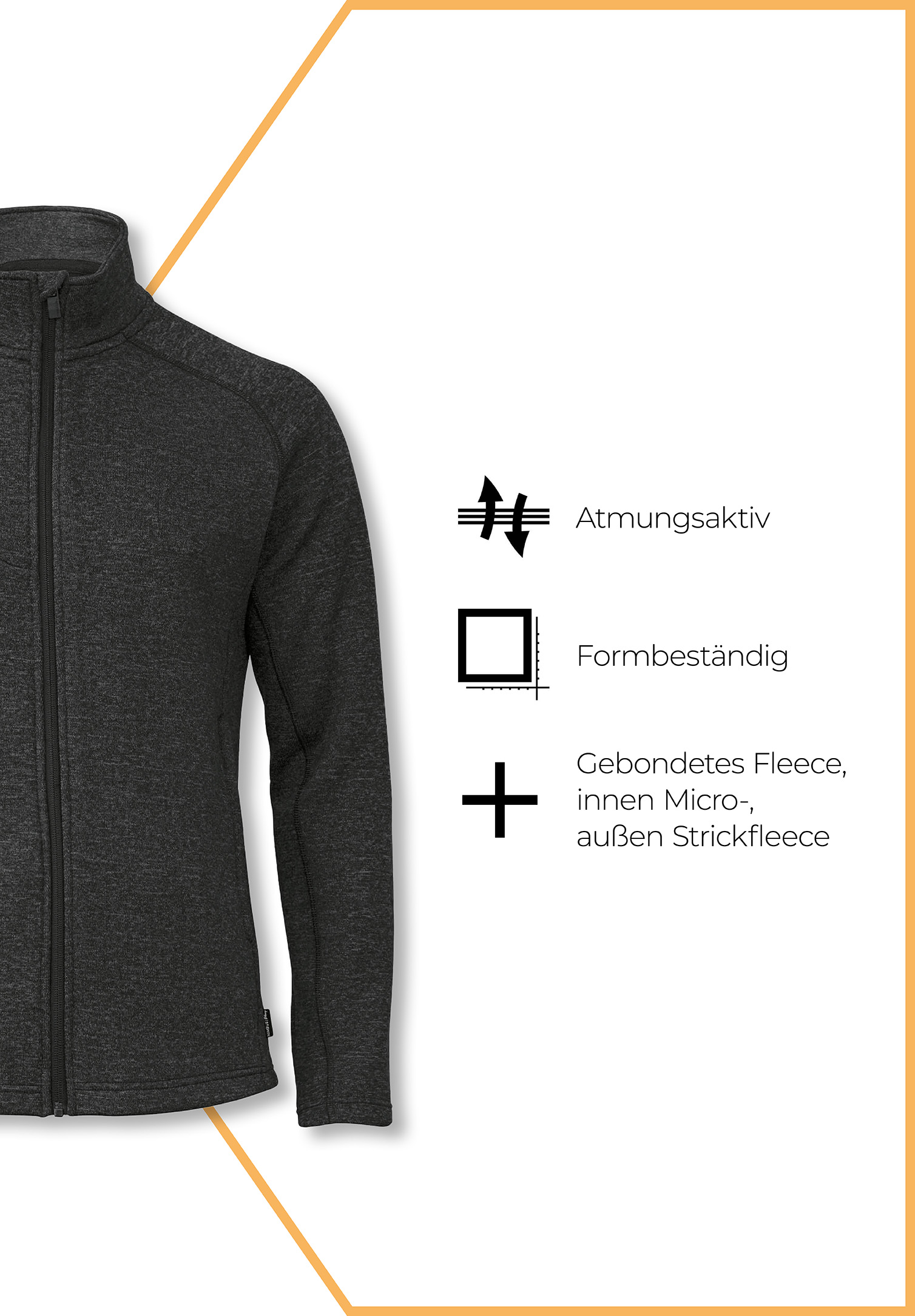 herrenjacke strickfleece - anthrazit meliert - s