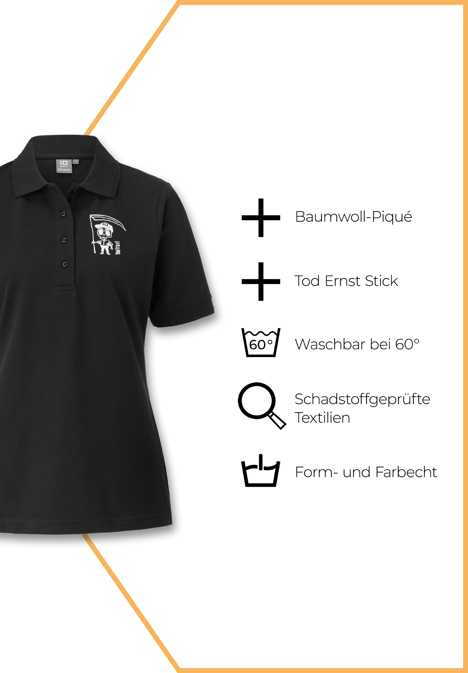 tod ernst damen poloshirt - schwarz - 4xl