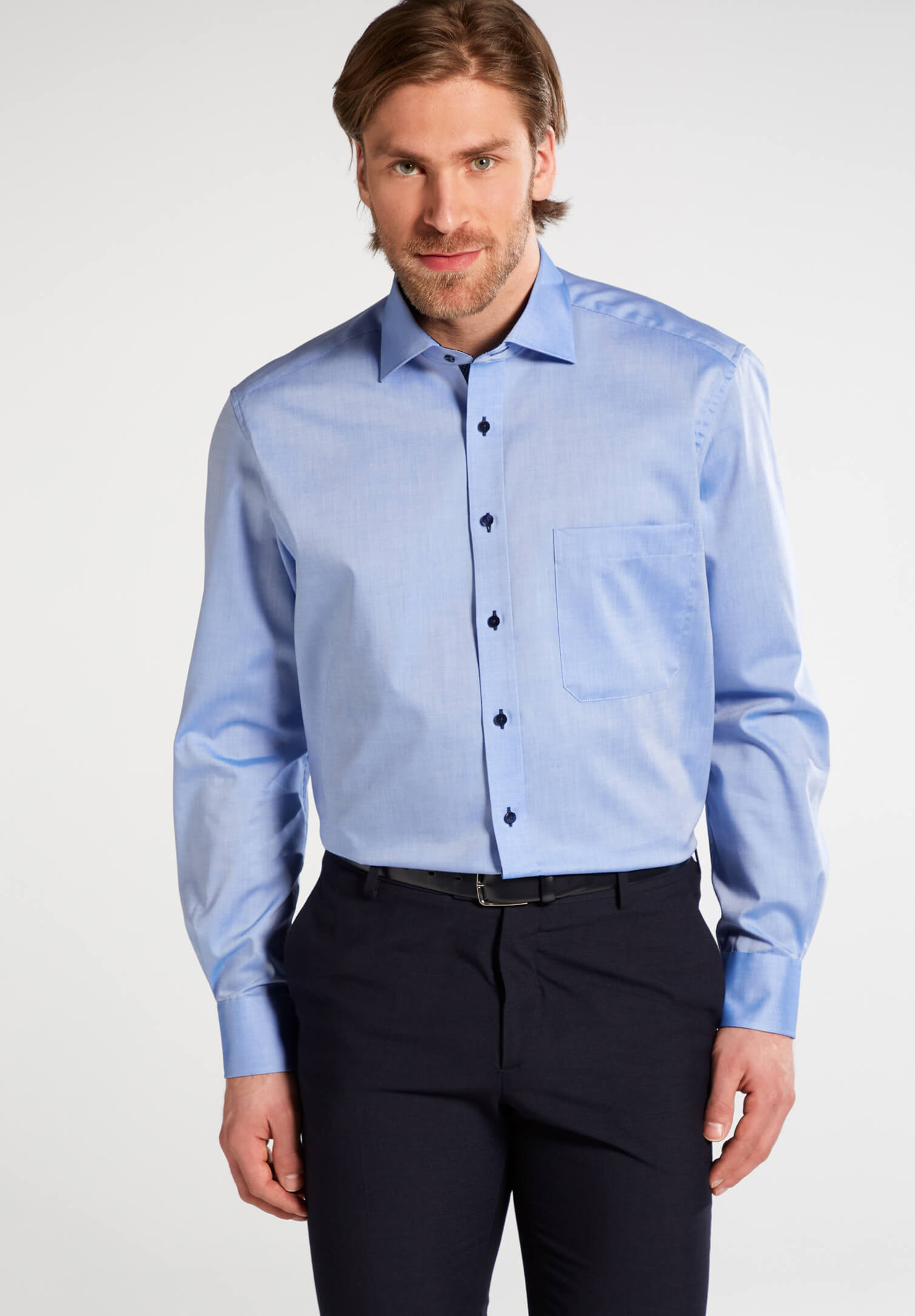 eterna hemd pinpoint comfort fit langarm - hellblau - 45 - extra lang