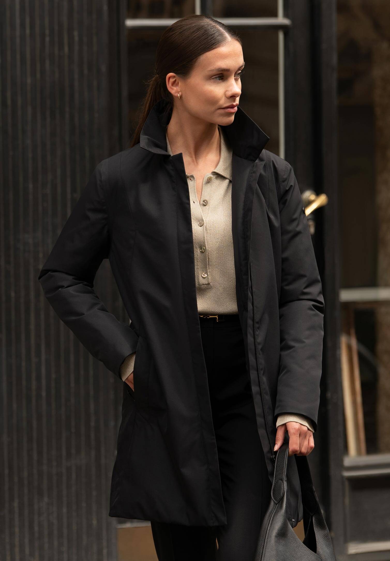 damen long jacket wattiert - schwarz - 2xl
